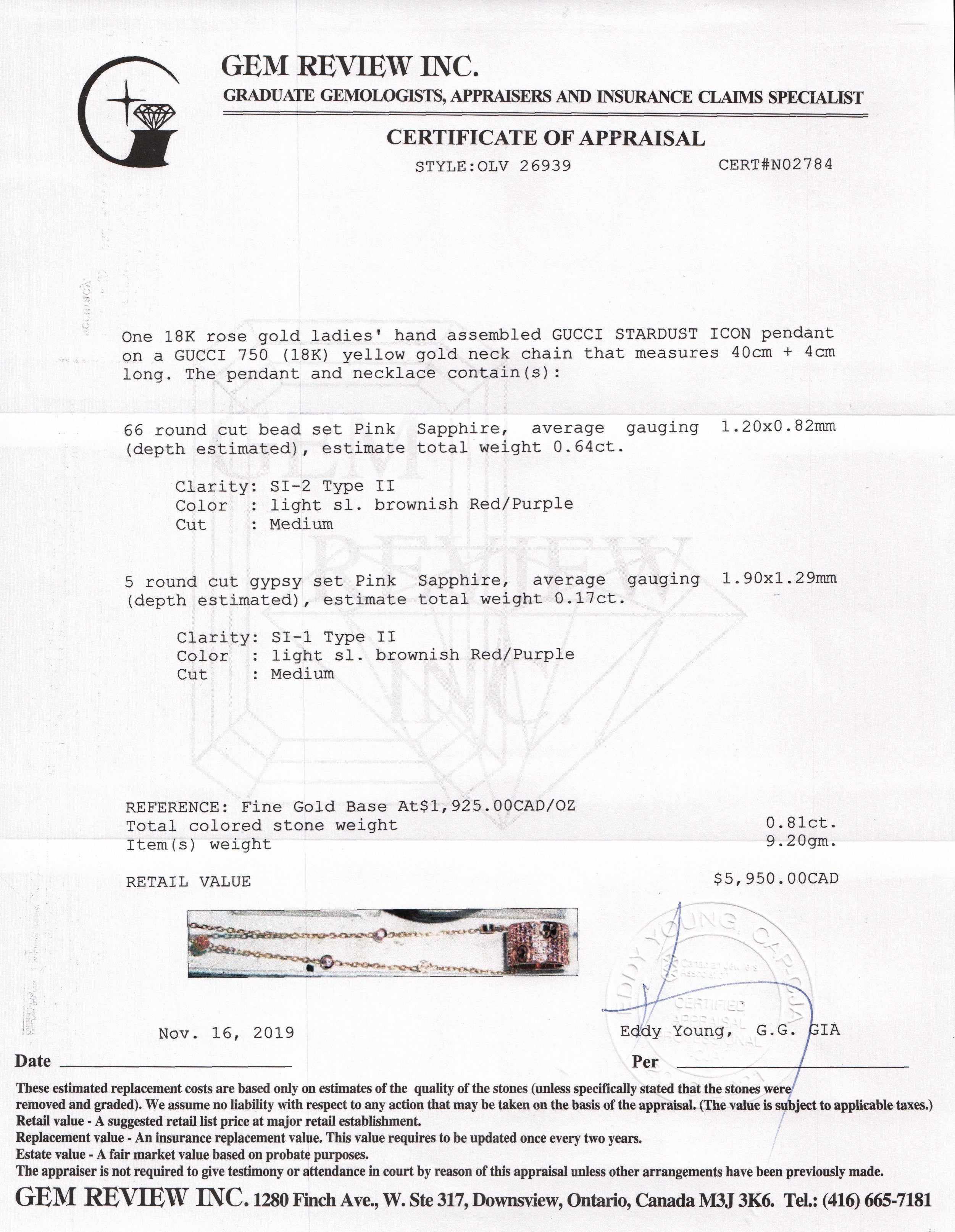 Gucci 18k Gold & Pink Sapphire Stardust Icon Pendant Necklace