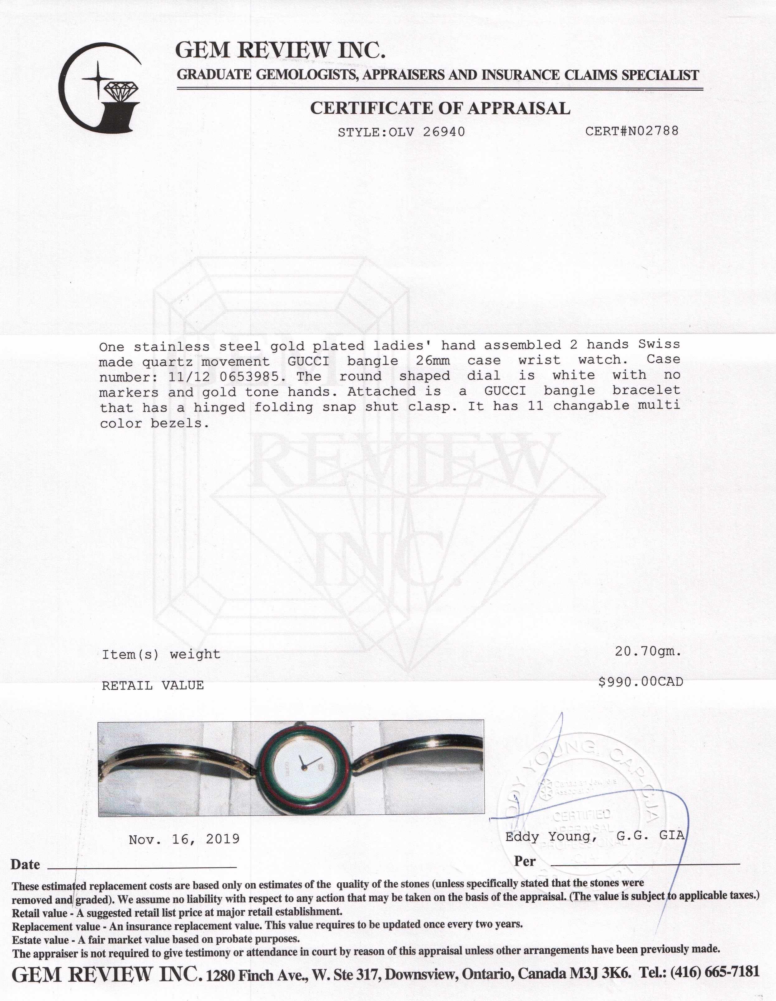 Gucci Vintage 1100 Series Watch w/Box & 11 Multi-Colour Bezels