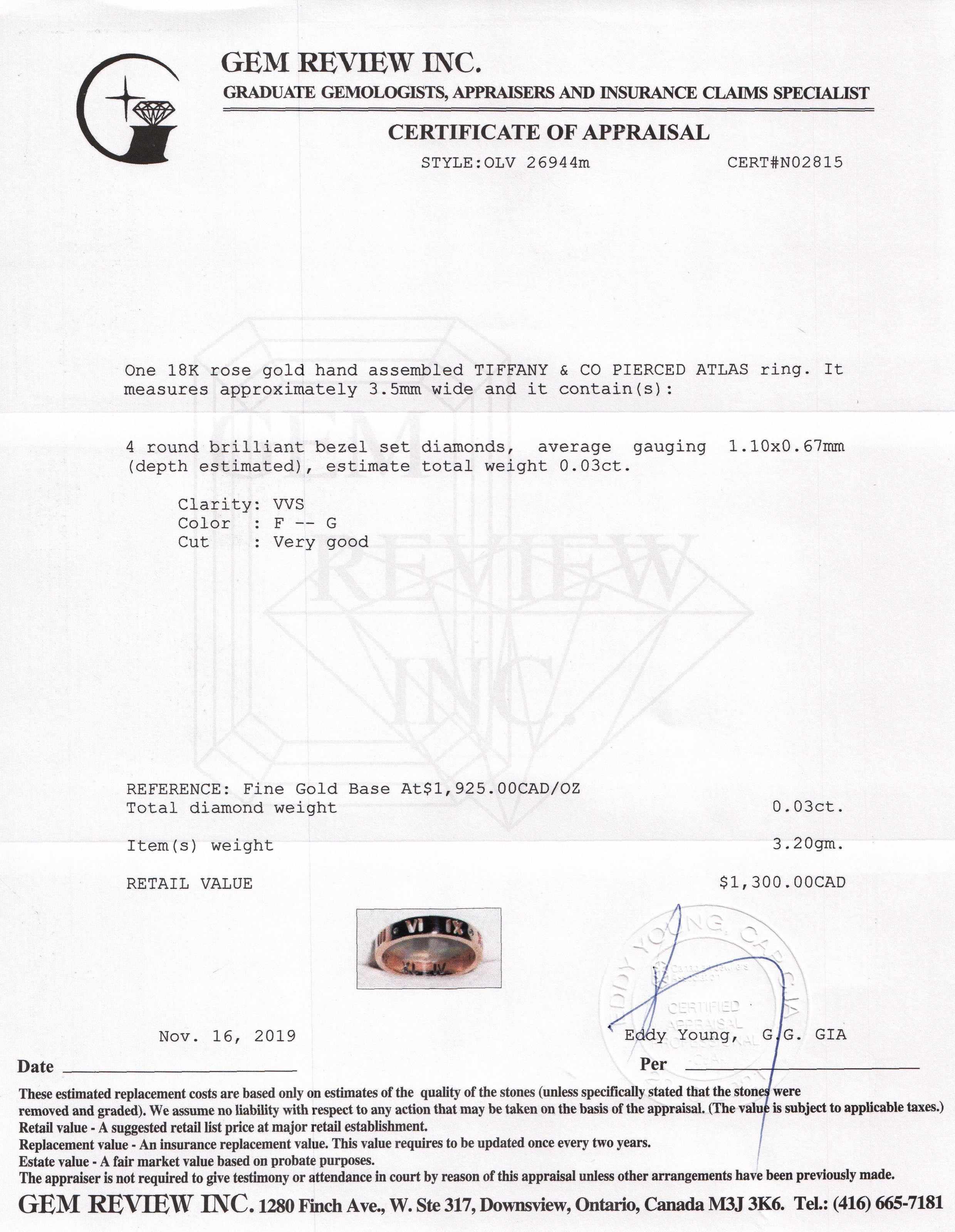 Tiffany & Co. 18k Rose Gold Atlas Pierced Ring with Diamonds