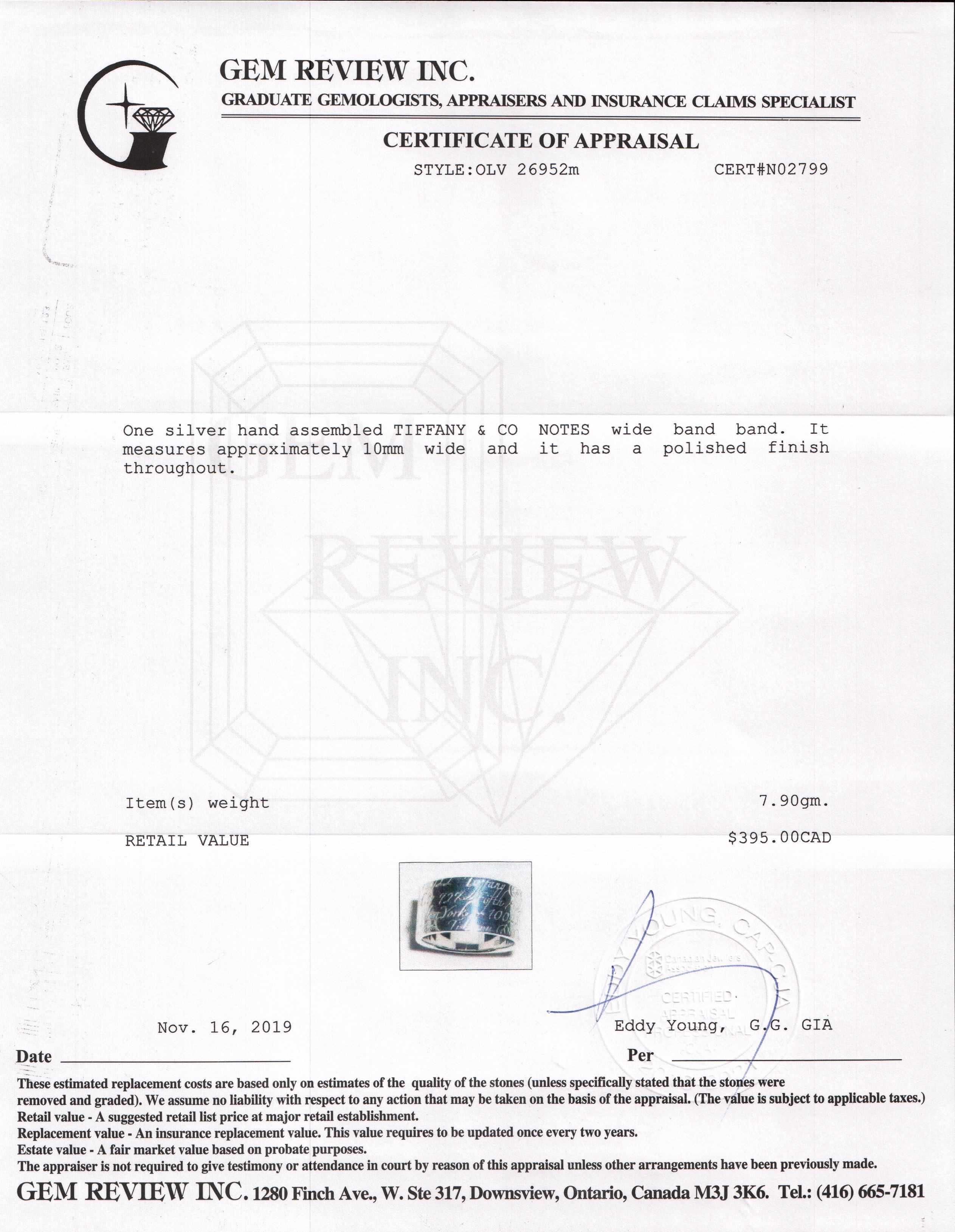 Tiffany & Co. Wide Notes Ring