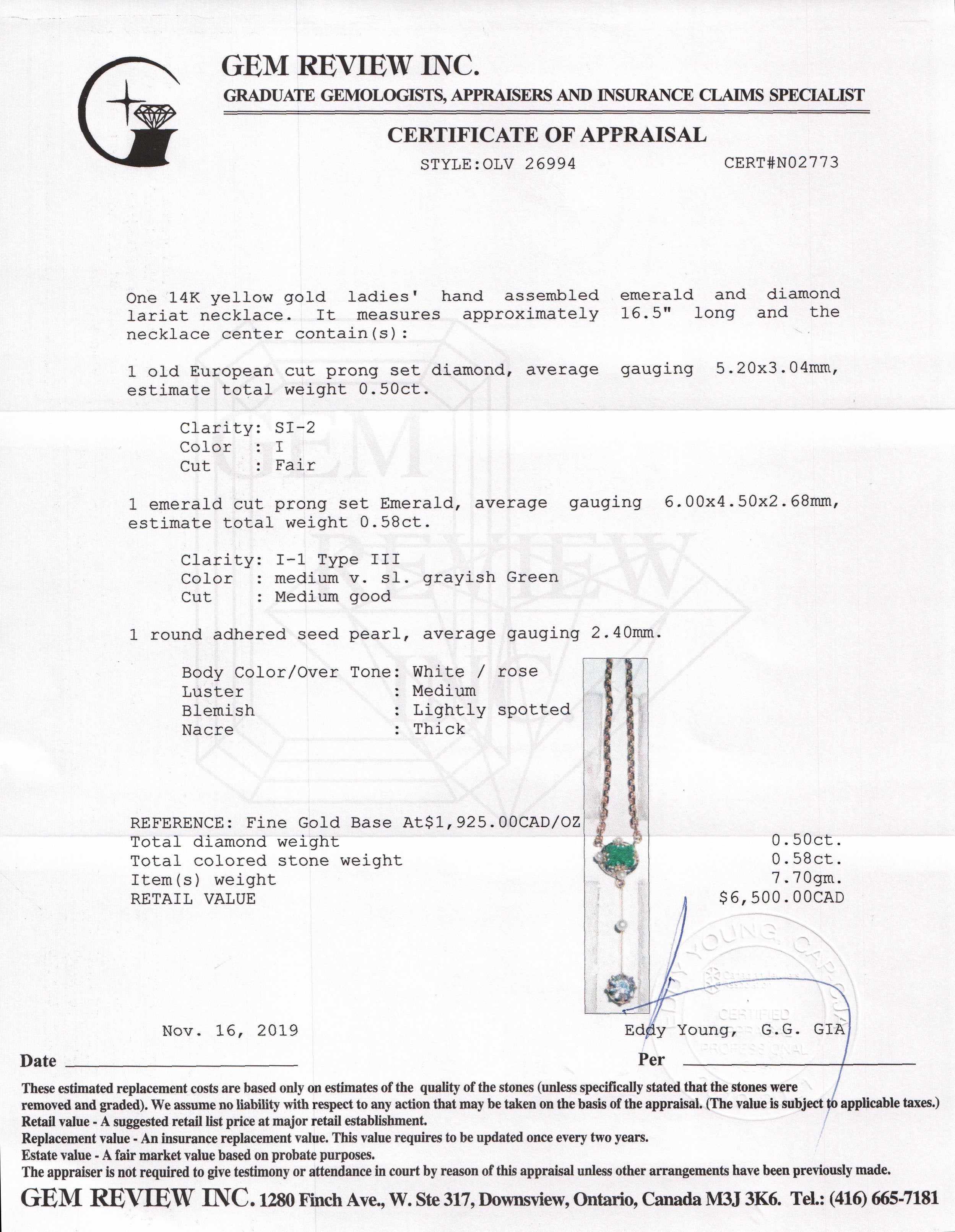 Antique Emerald and Diamond Lariat Necklace