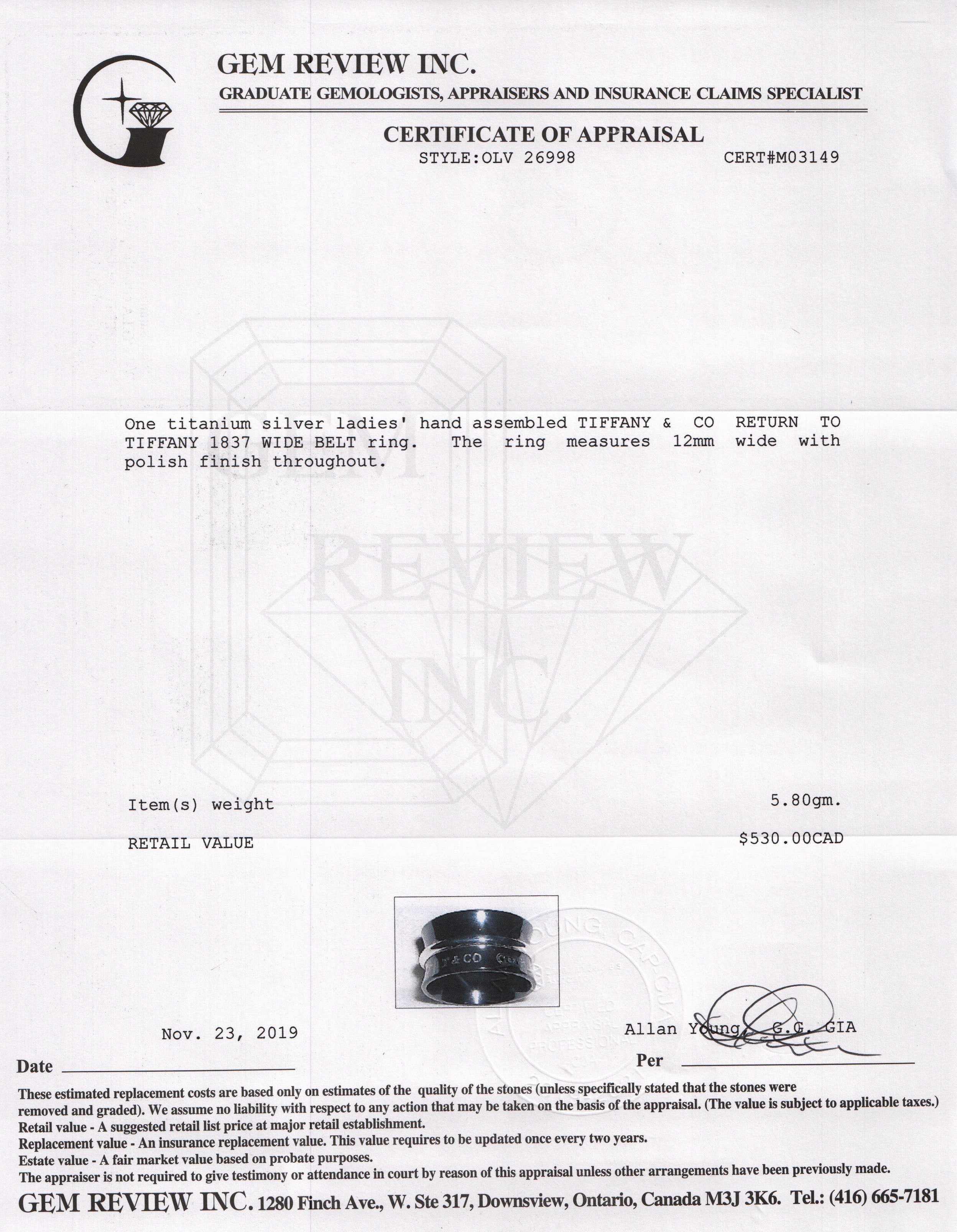 Tiffany & Co. 1837 Titanium & Sterling Silver Wide Belt Ring
