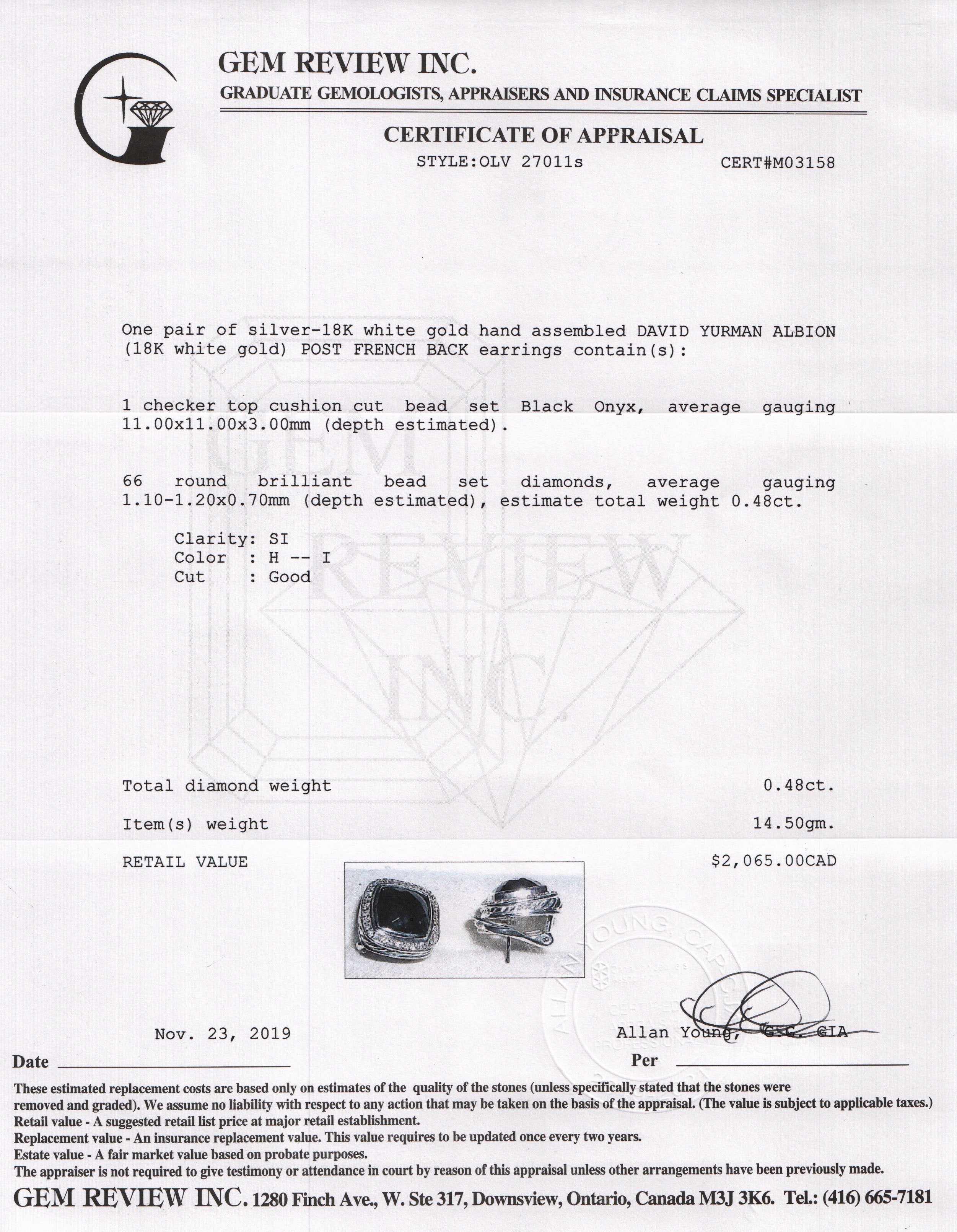 David Yurman Albion Earrings with Black Onyx and Diamonds