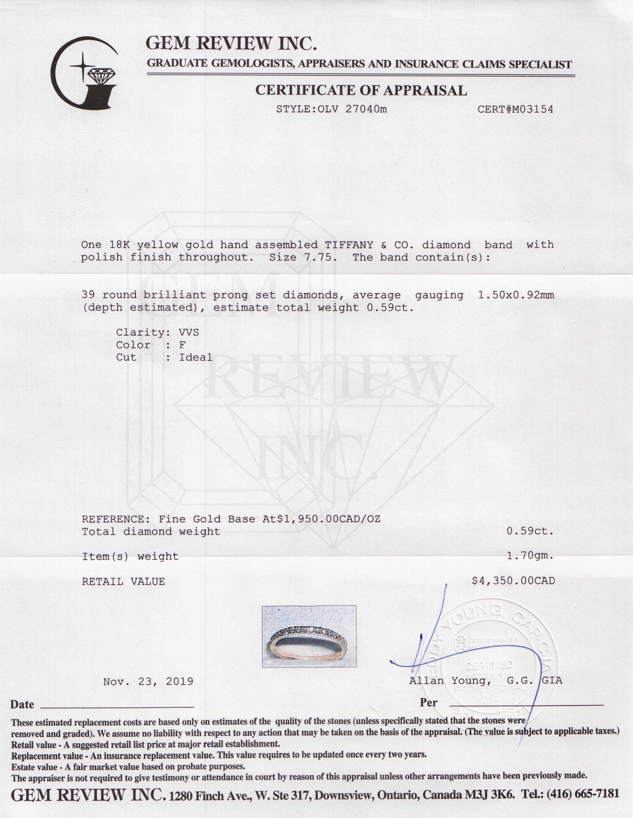 Tiffany & Co. 18k Yellow Gold Diamond Eternity Band Ring