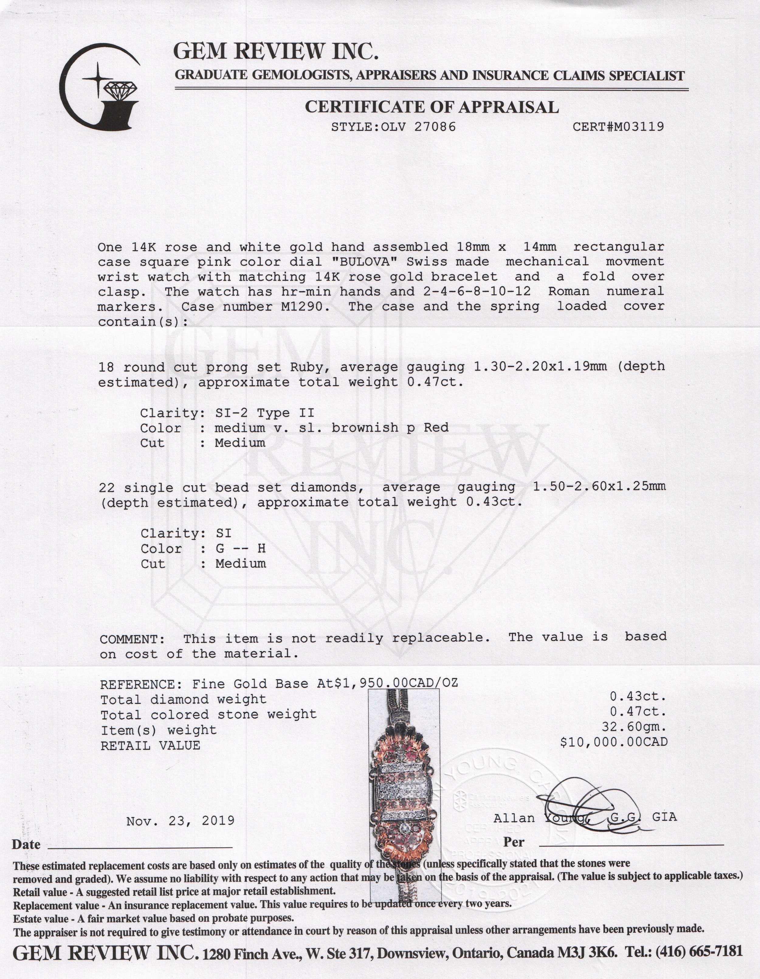 Antique Rose Gold Ruby & Diamond Bulova Watch