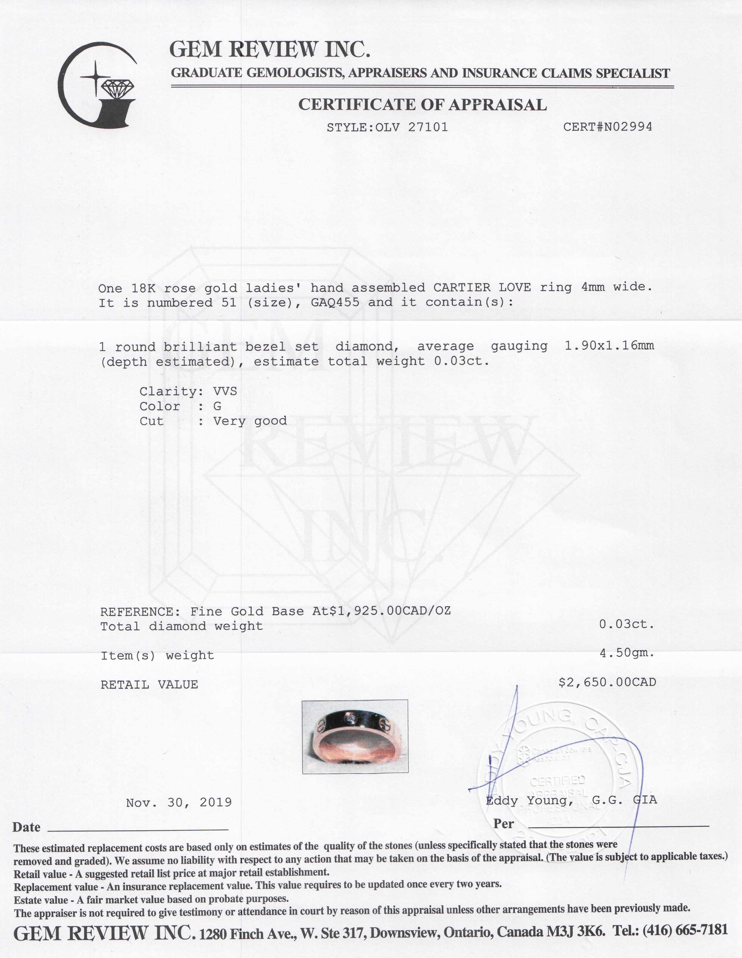 Cartier 18k Rose Gold Love Wedding Band Ring with Diamond