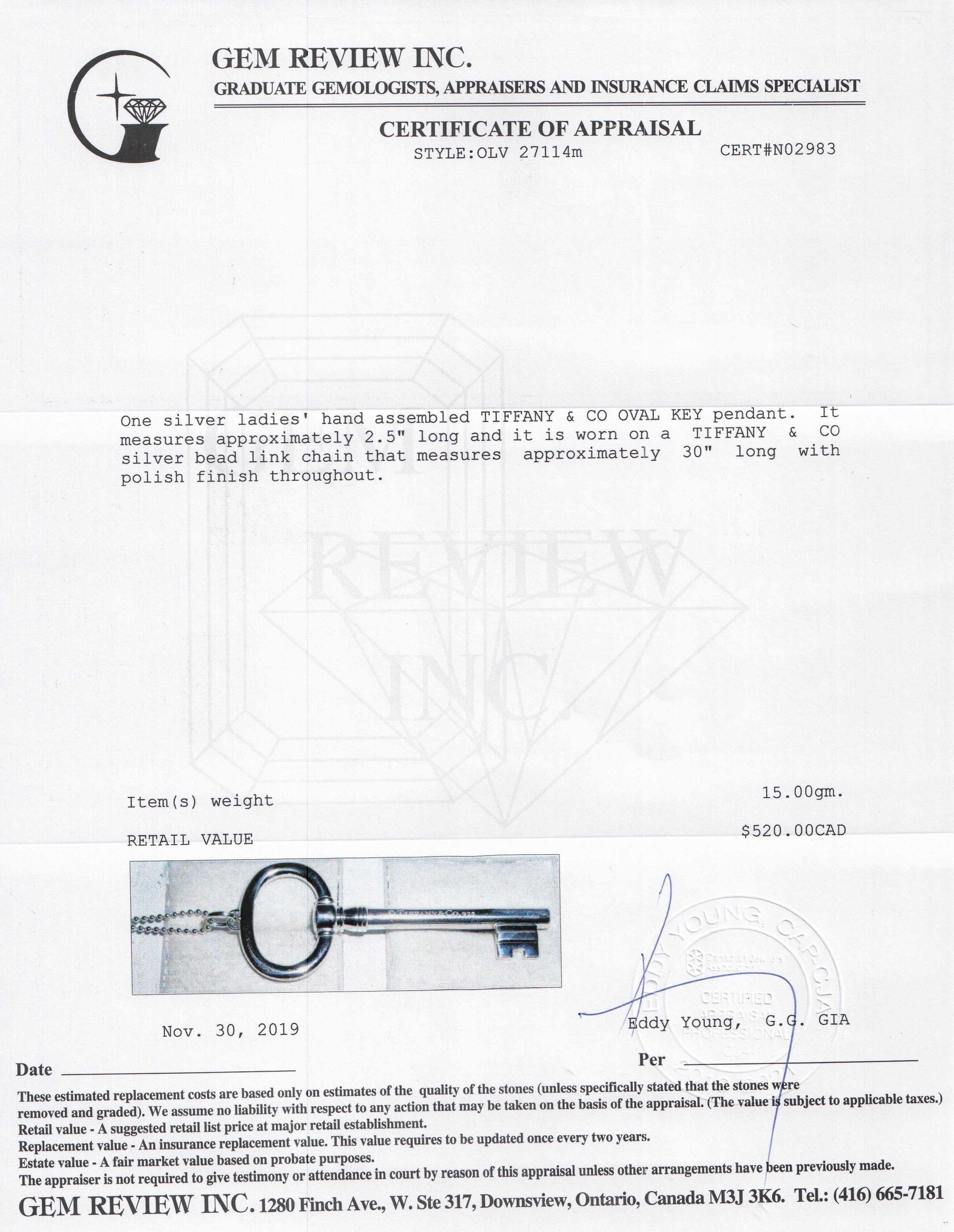 Tiffany & Co. Large Oval Key Pendant Necklace