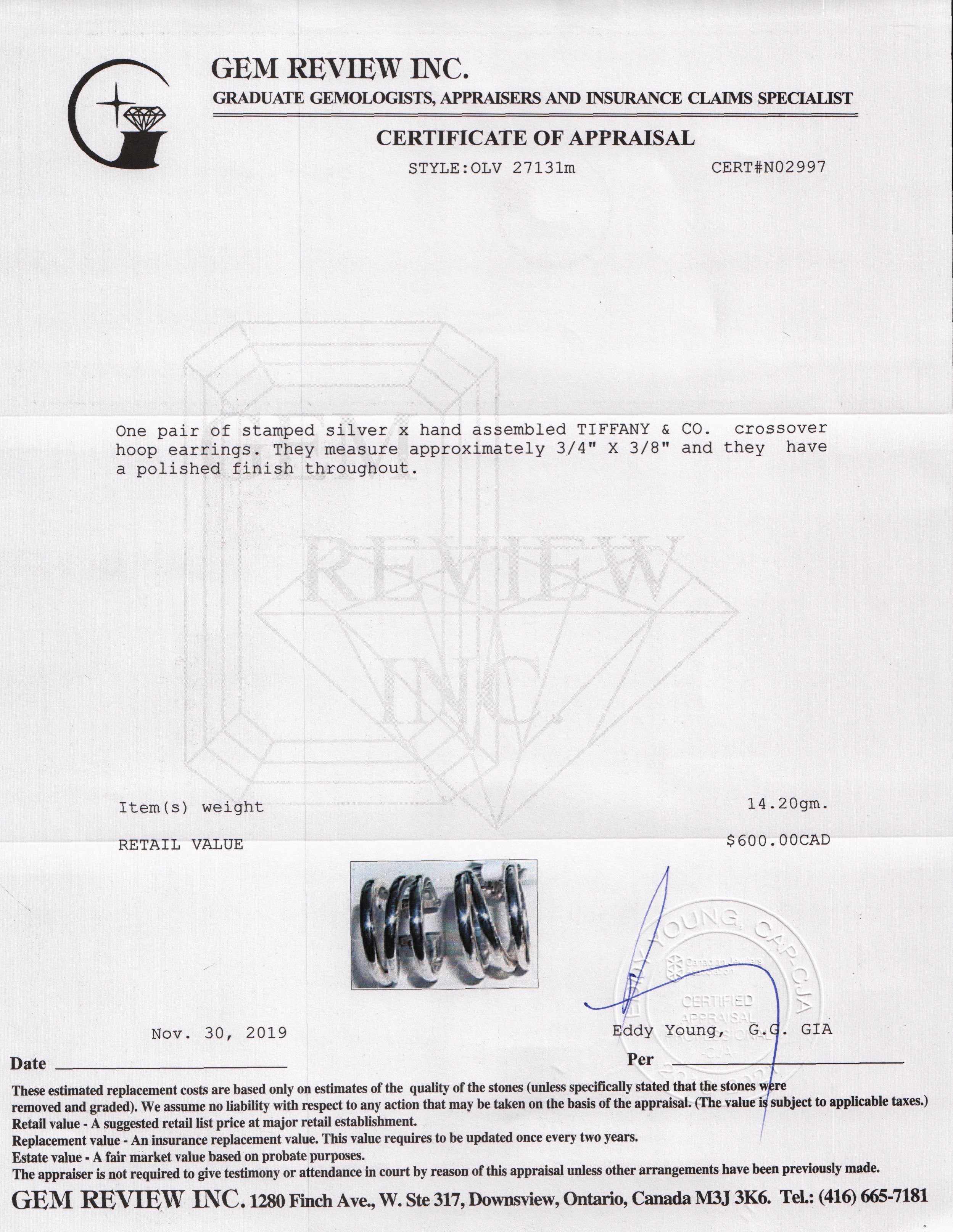 Tiffany & Co. Crossover Hoop Earrings