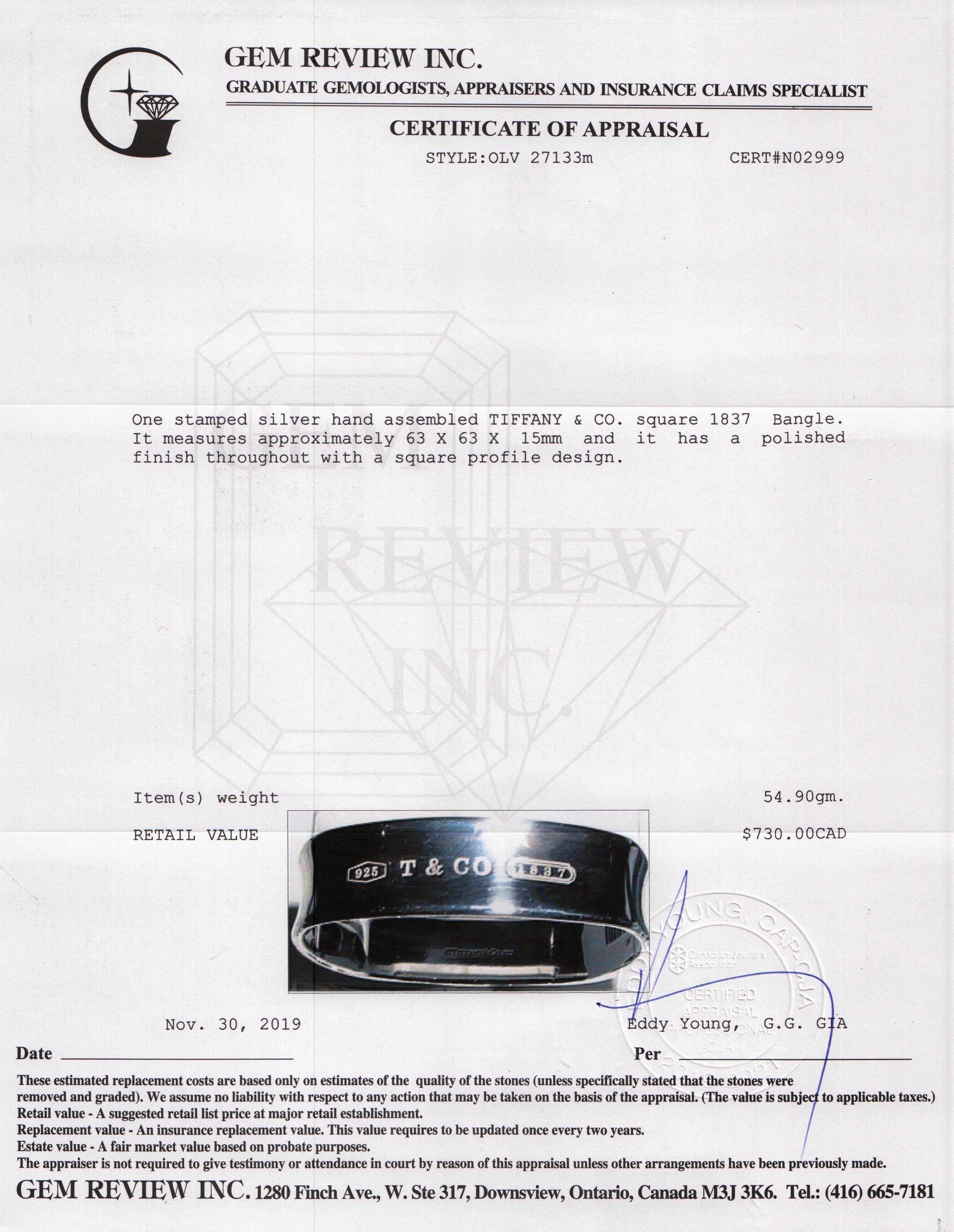 Tiffany & Co. Square 1837 Bangle Bracelet