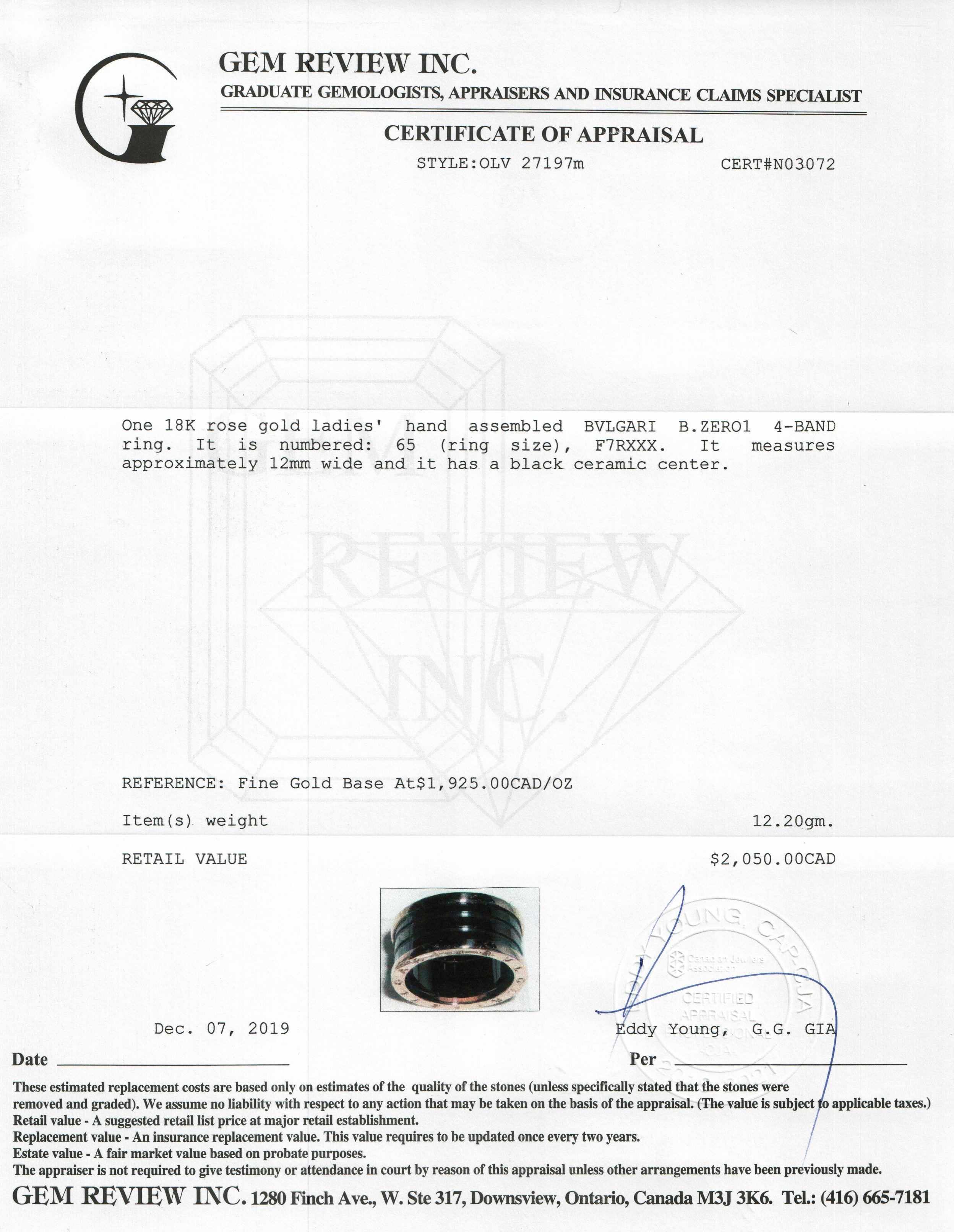 BVLGARI B.Zero1 Four-Band Ring with Rose Gold and Black Ceramic