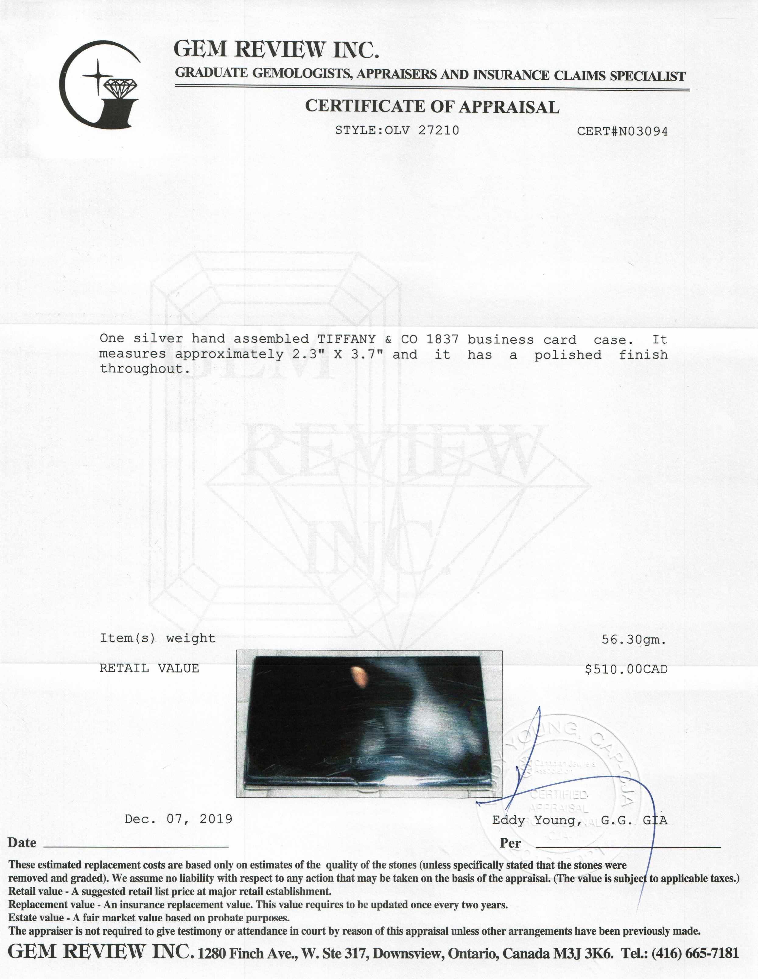 Tiffany & Co. Sterling Silver 1837 Card Case