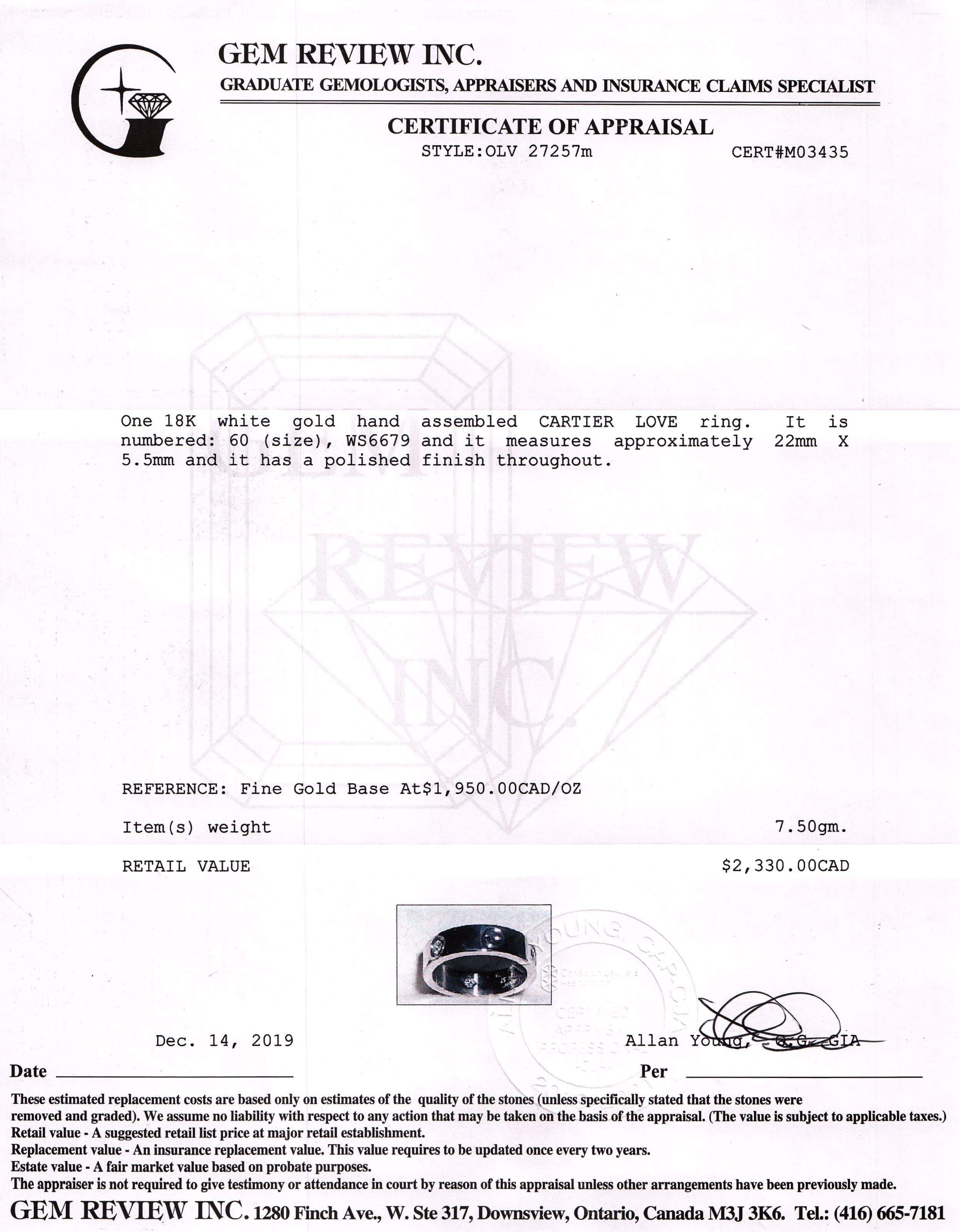 Cartier 18k White Gold Love Ring