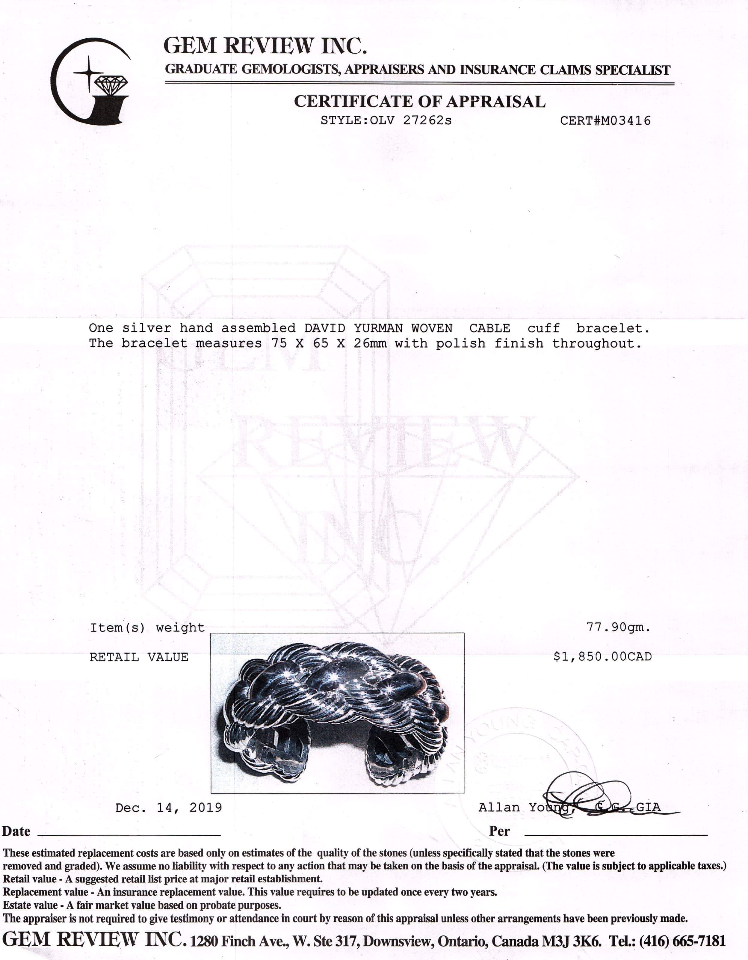 David Yurman Wide Woven Cable Cuff Bracelet