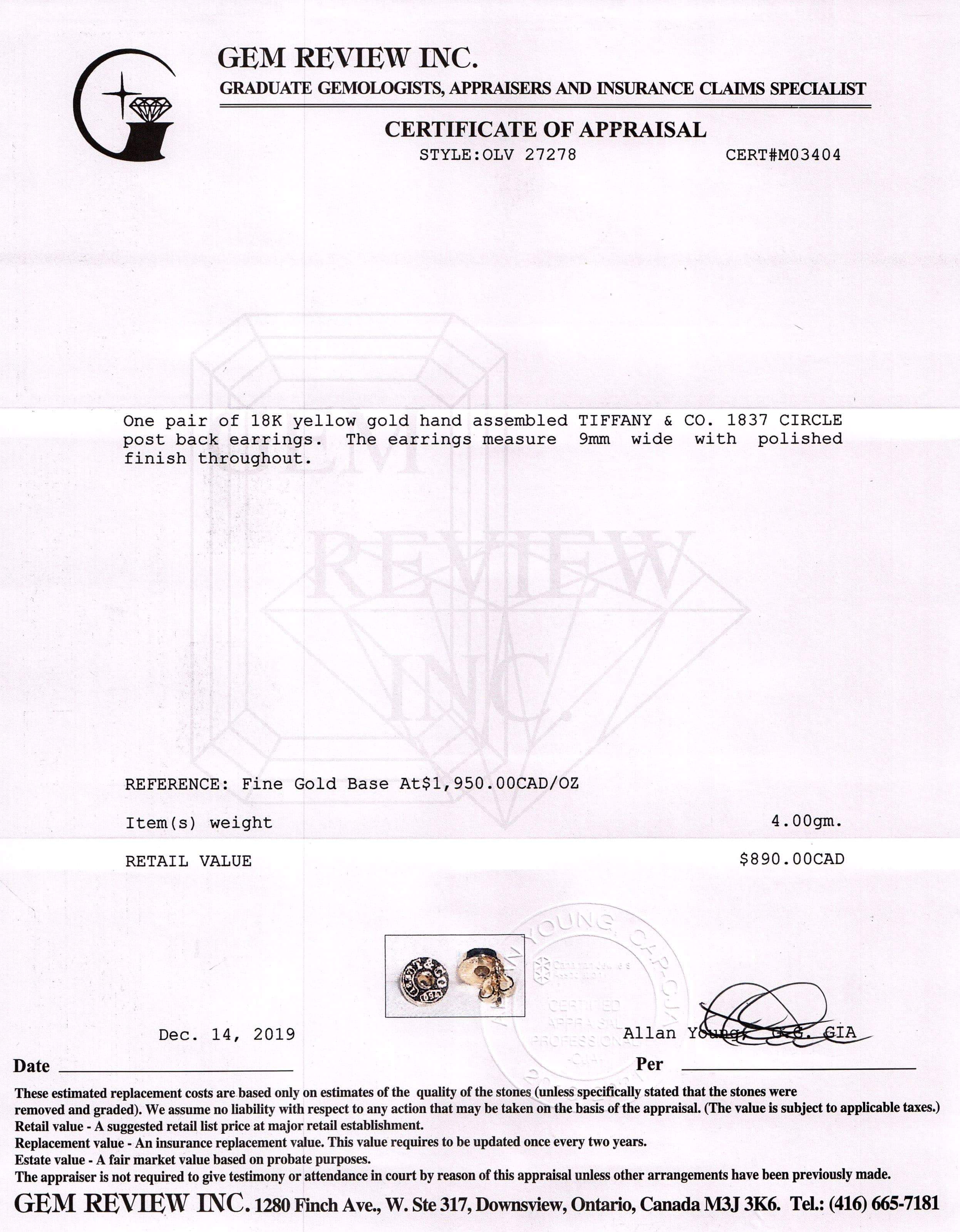 Tiffany & Co. 18k Gold 1837 Circle Earrings