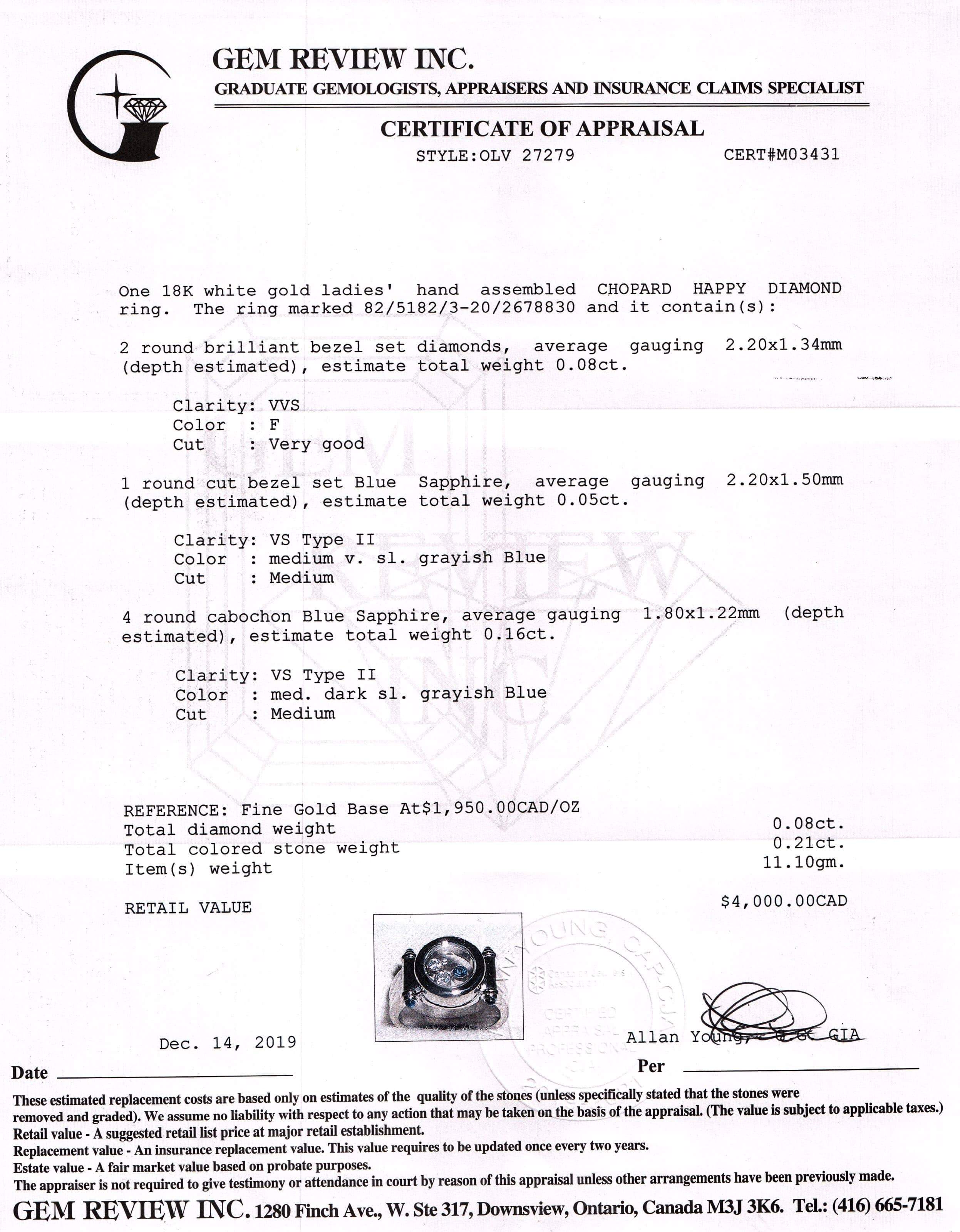 Chopard 18k White Gold Sapphire & Diamond Happy Diamond Ring