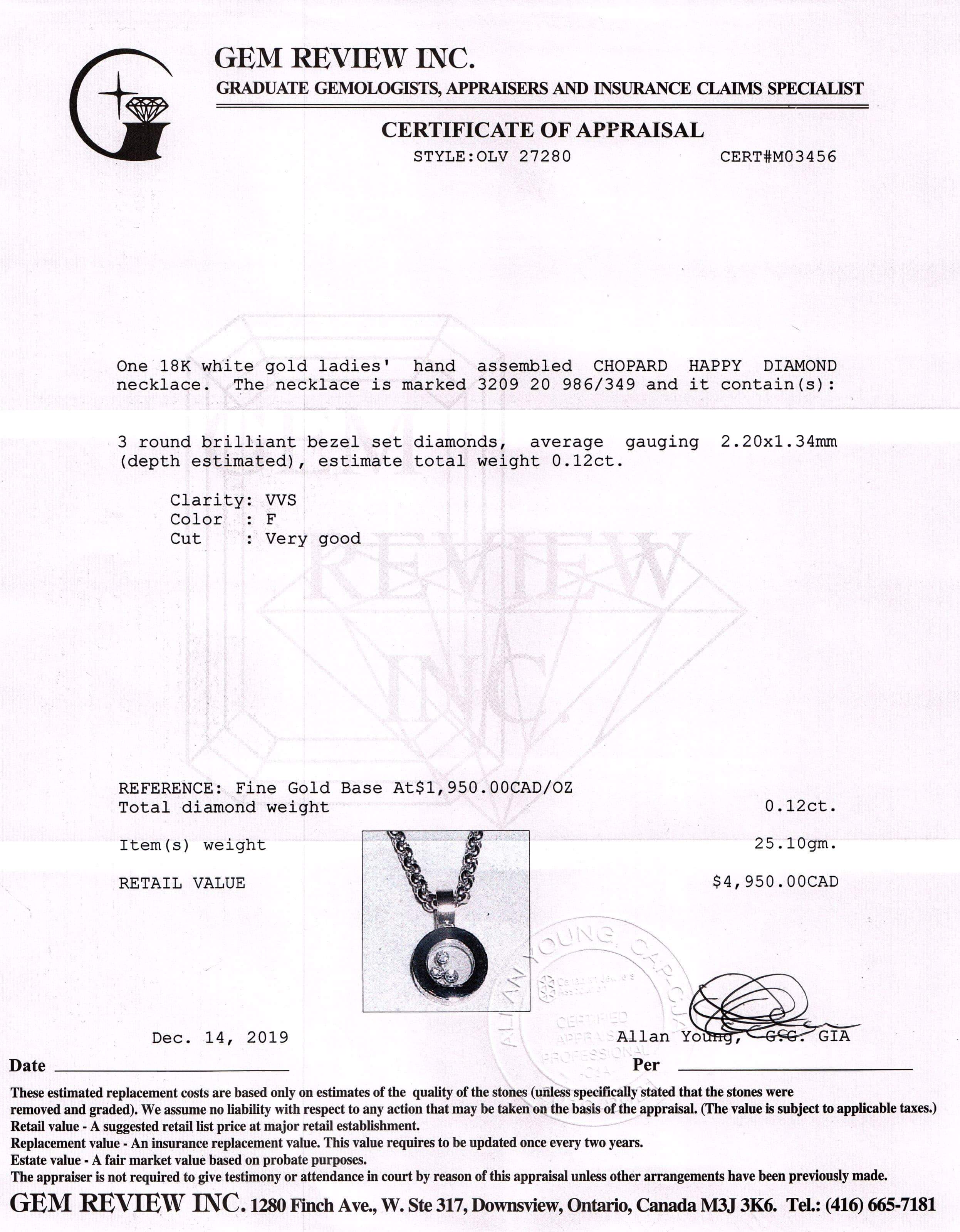 Chopard 18k White Gold Happy Diamond Round Pendant Necklace