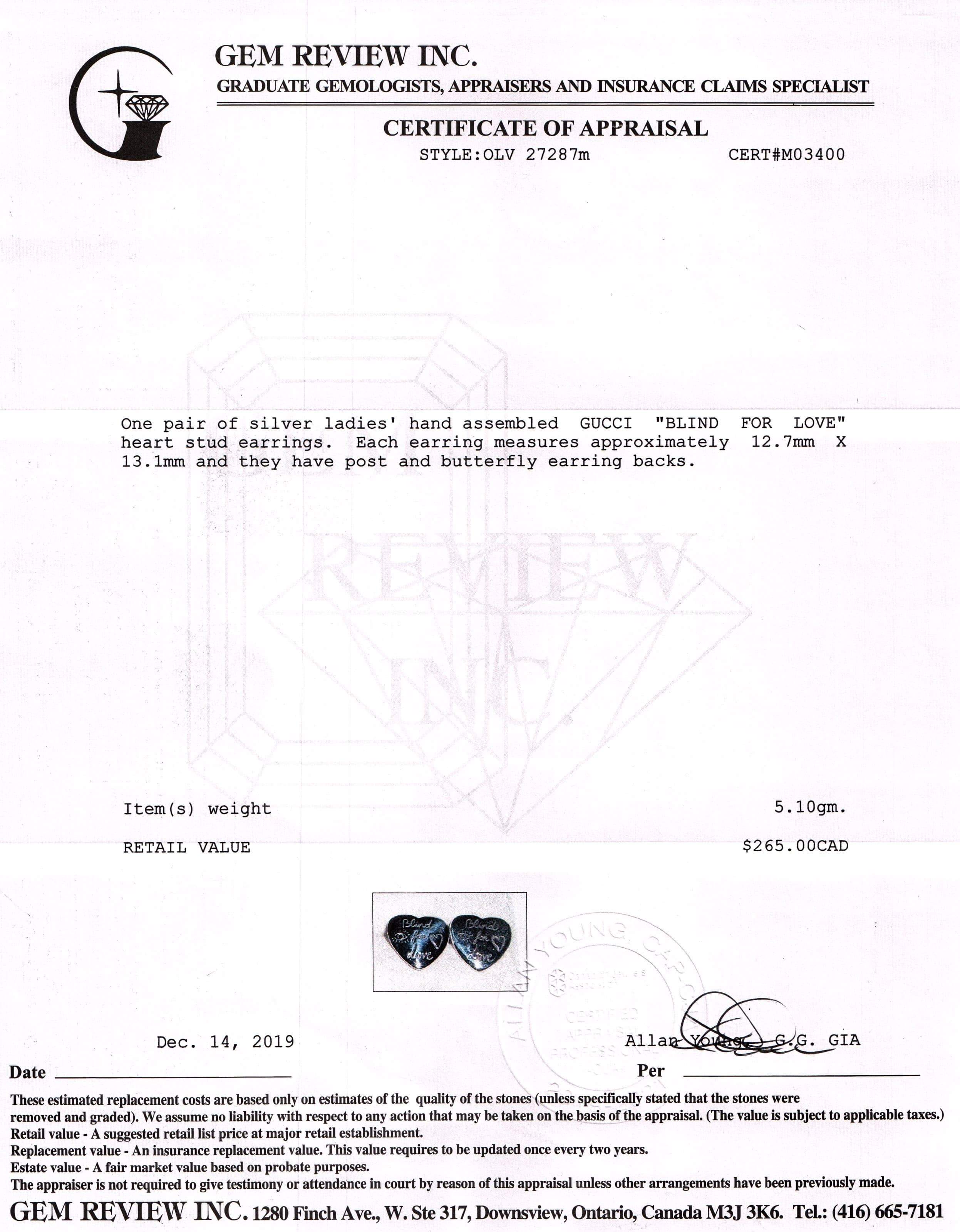 Gucci "Blind for Love" Heart Stud Earrings