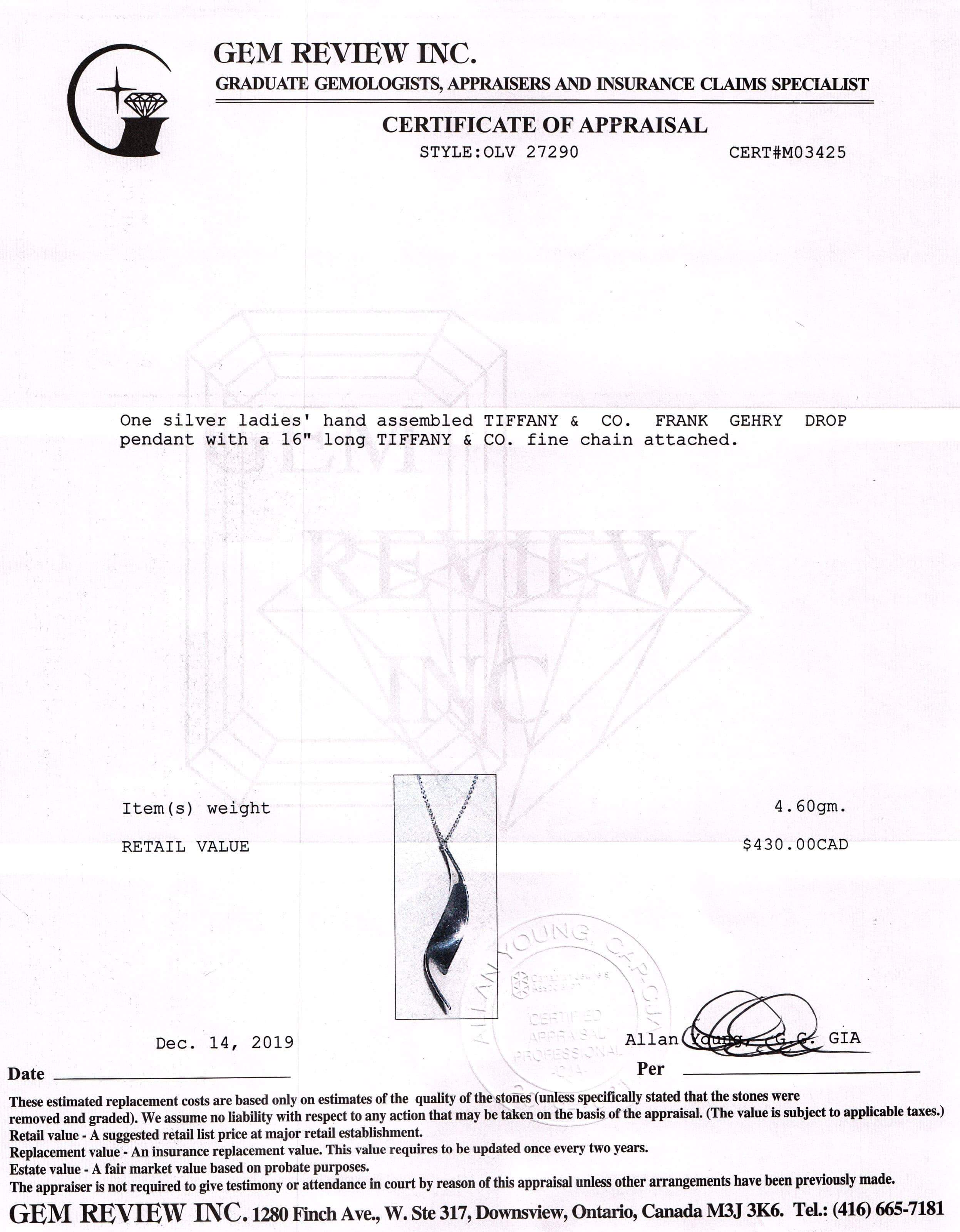 Tiffany & Co. Frank Gehry Drop Pendant Necklace