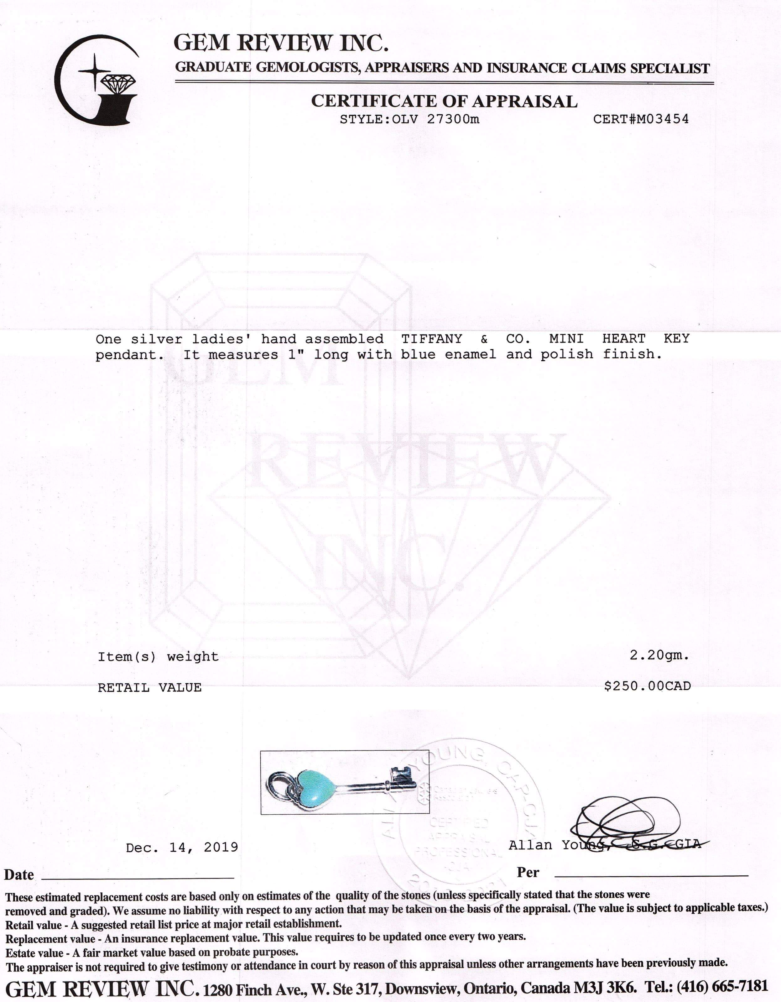 Tiffany & Co. Mini Heart Key Pendant with Blue Enamel