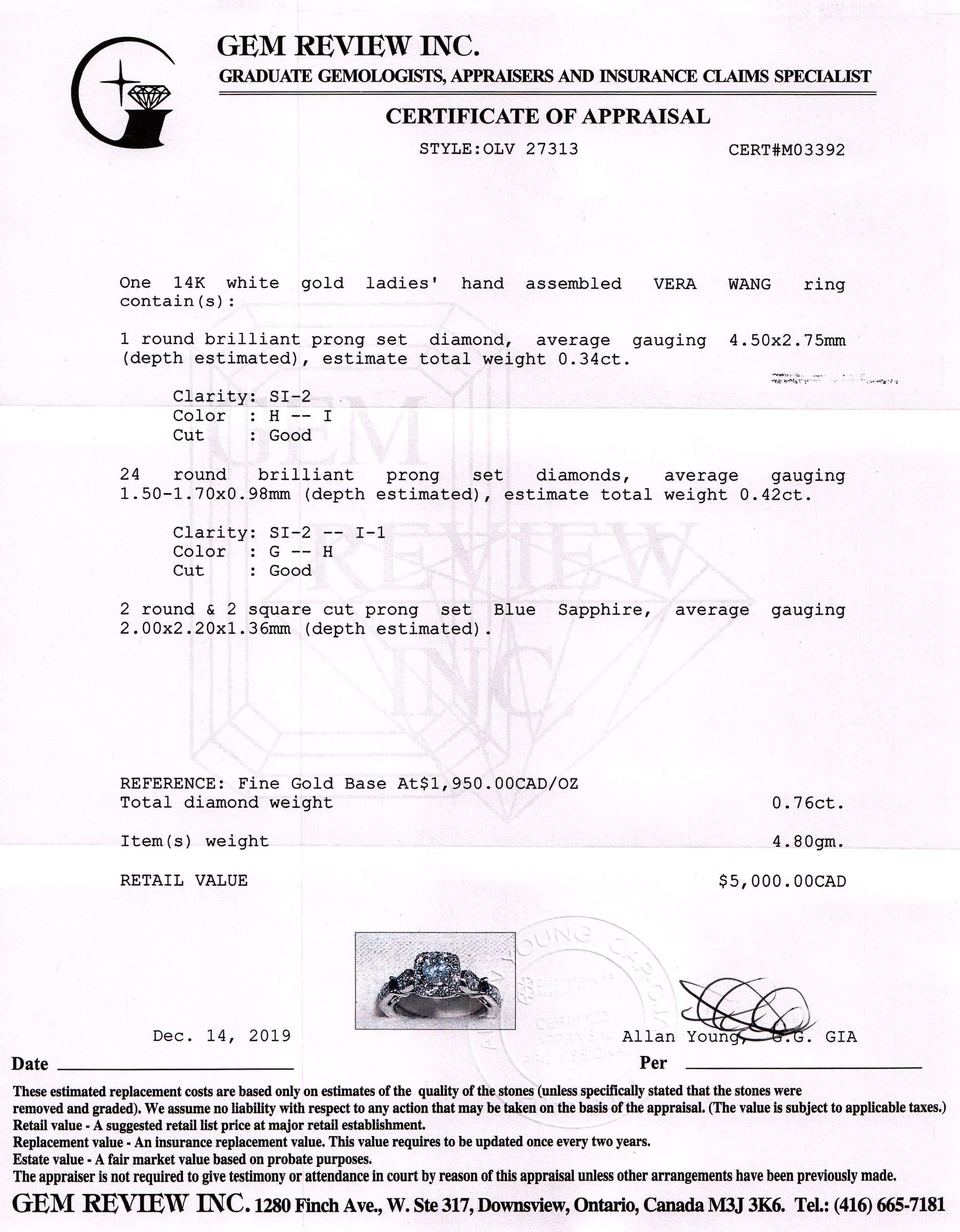 Vera Wang Diamond Engagement Ring