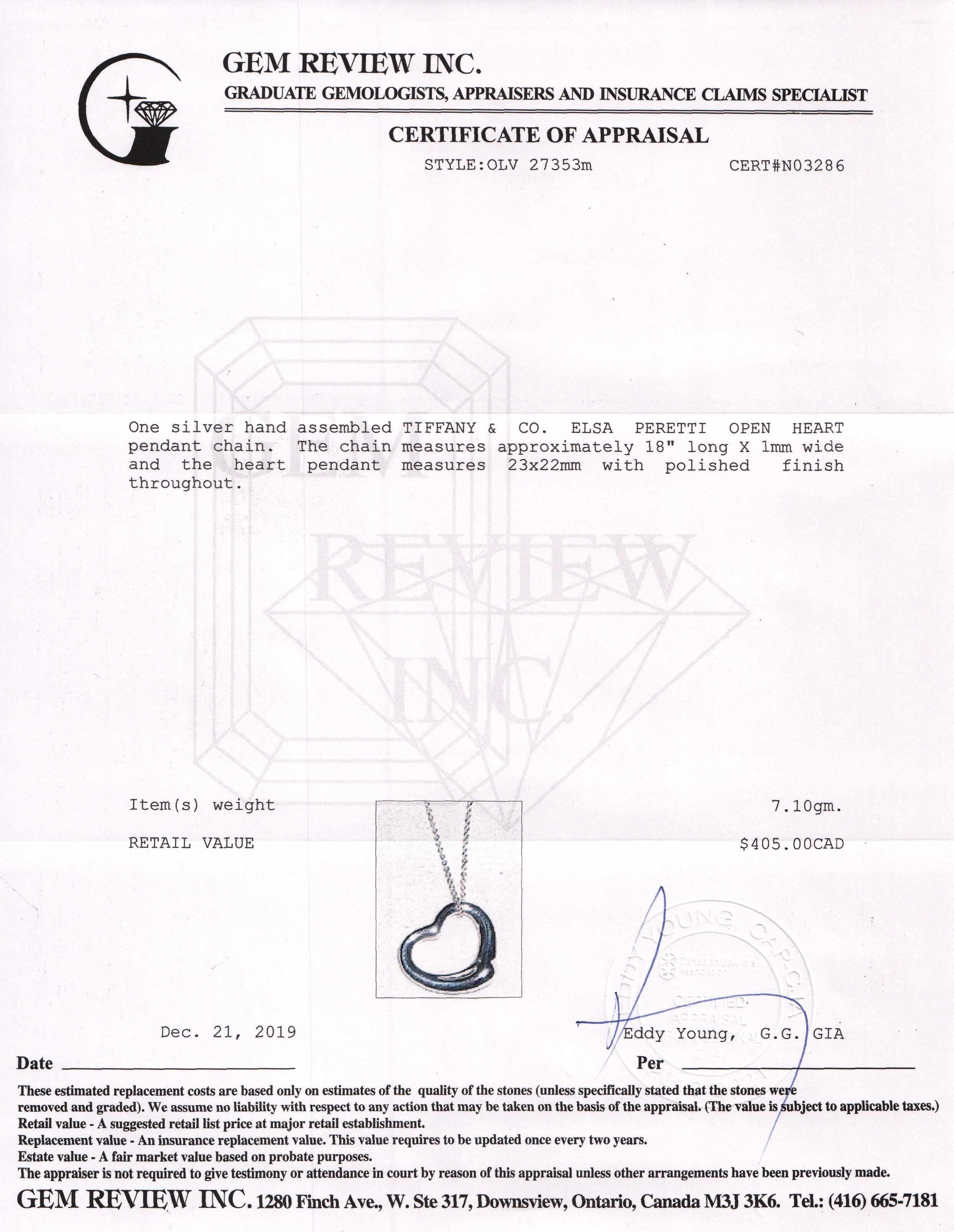 Tiffany & Co. Elsa Peretti Open Heart Pendant Necklace