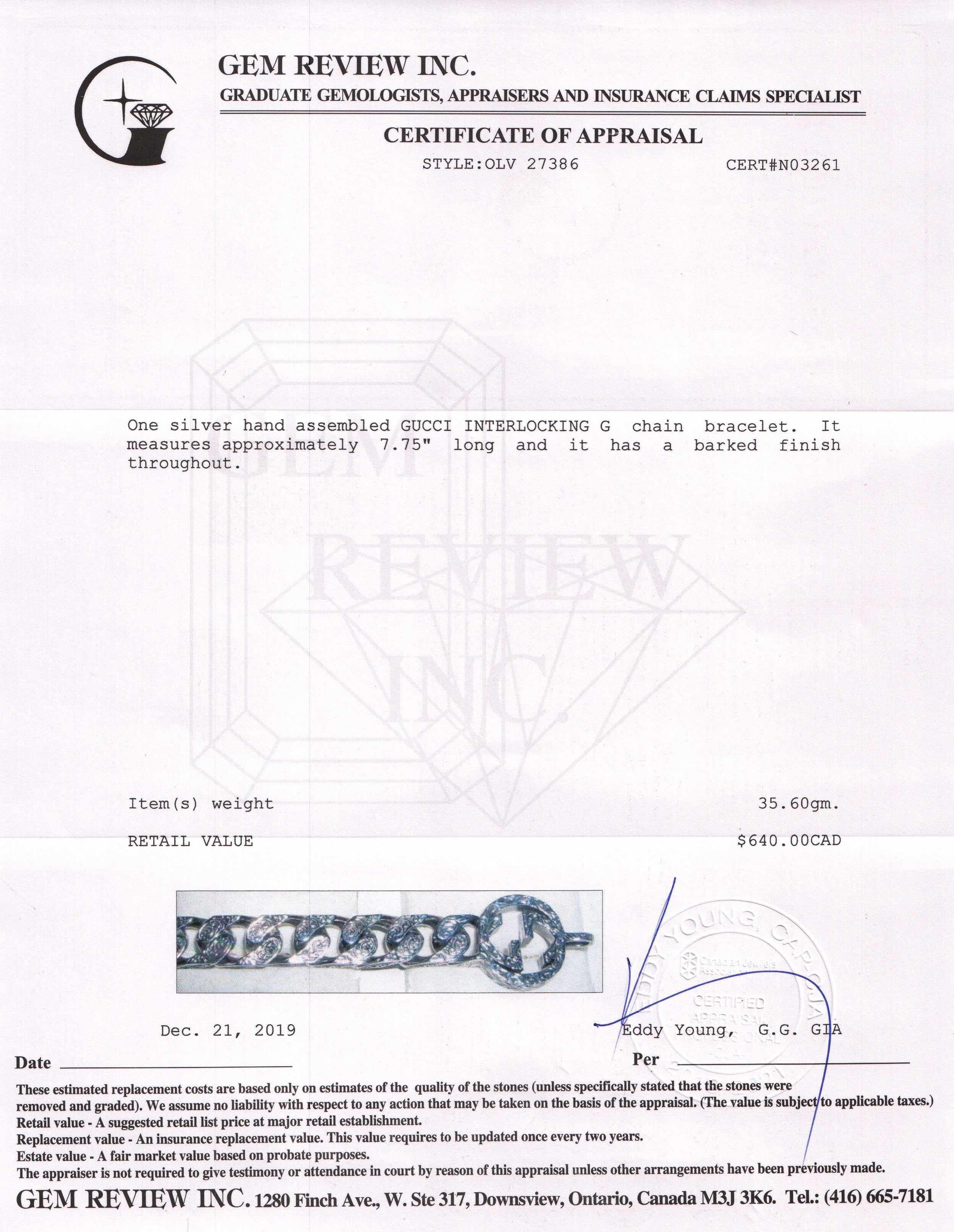 Gucci Sterling Silver Interlocking G Chain Bracelet