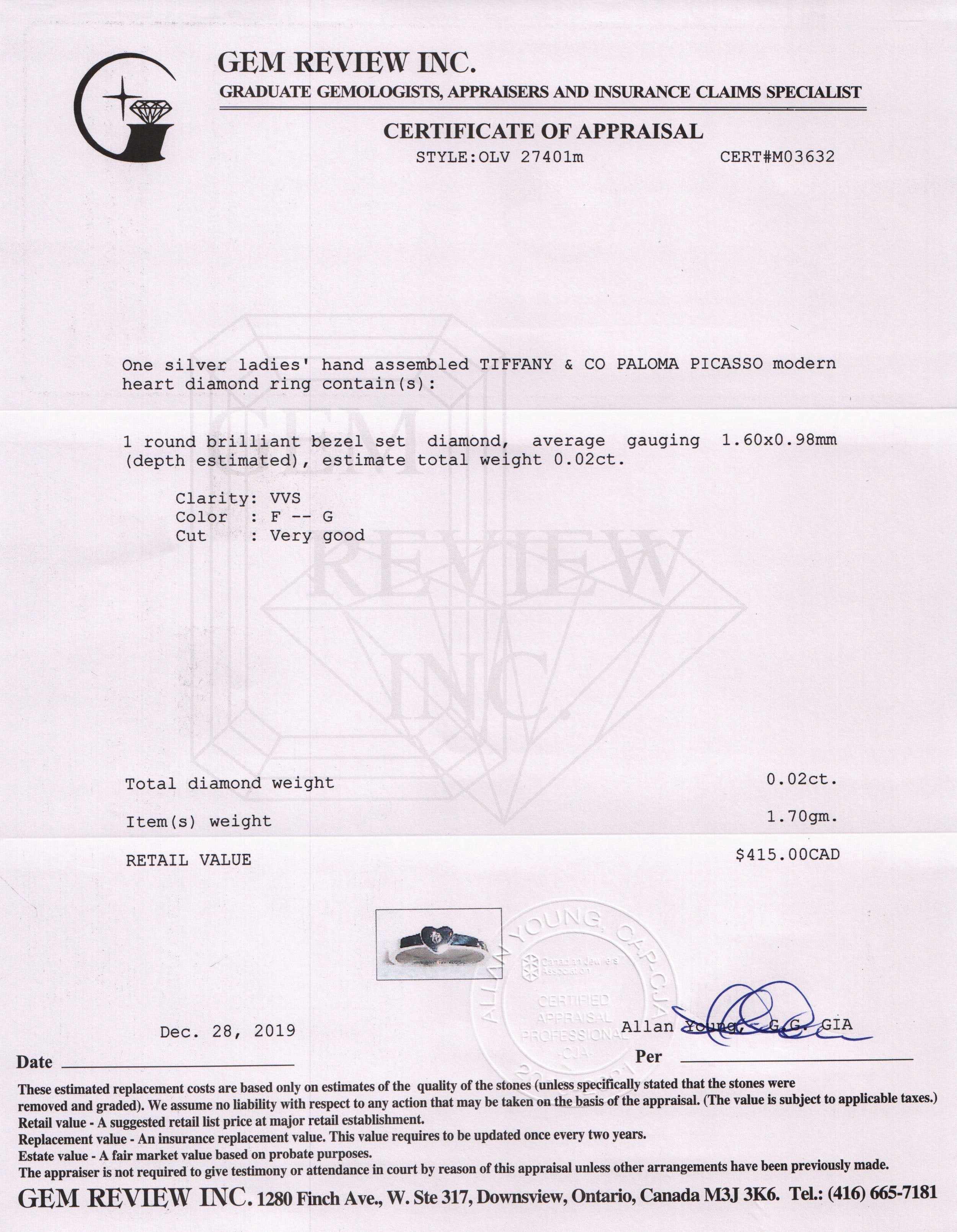 Tiffany & Co. Paloma Picasso Modern Heart Diamond Ring