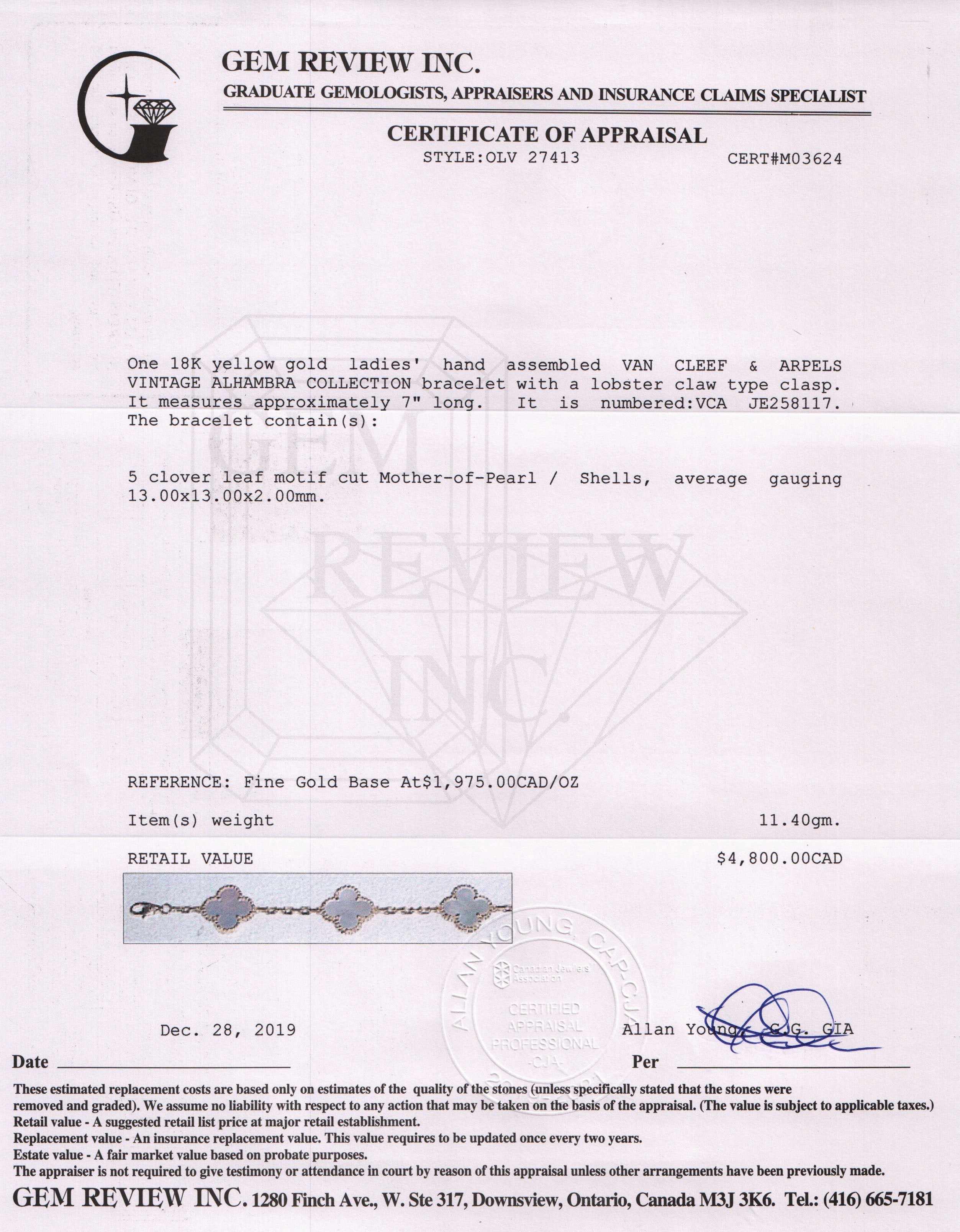 Van Cleef & Arpels Vintage Alhambra Bracelet with Mother of Pearl