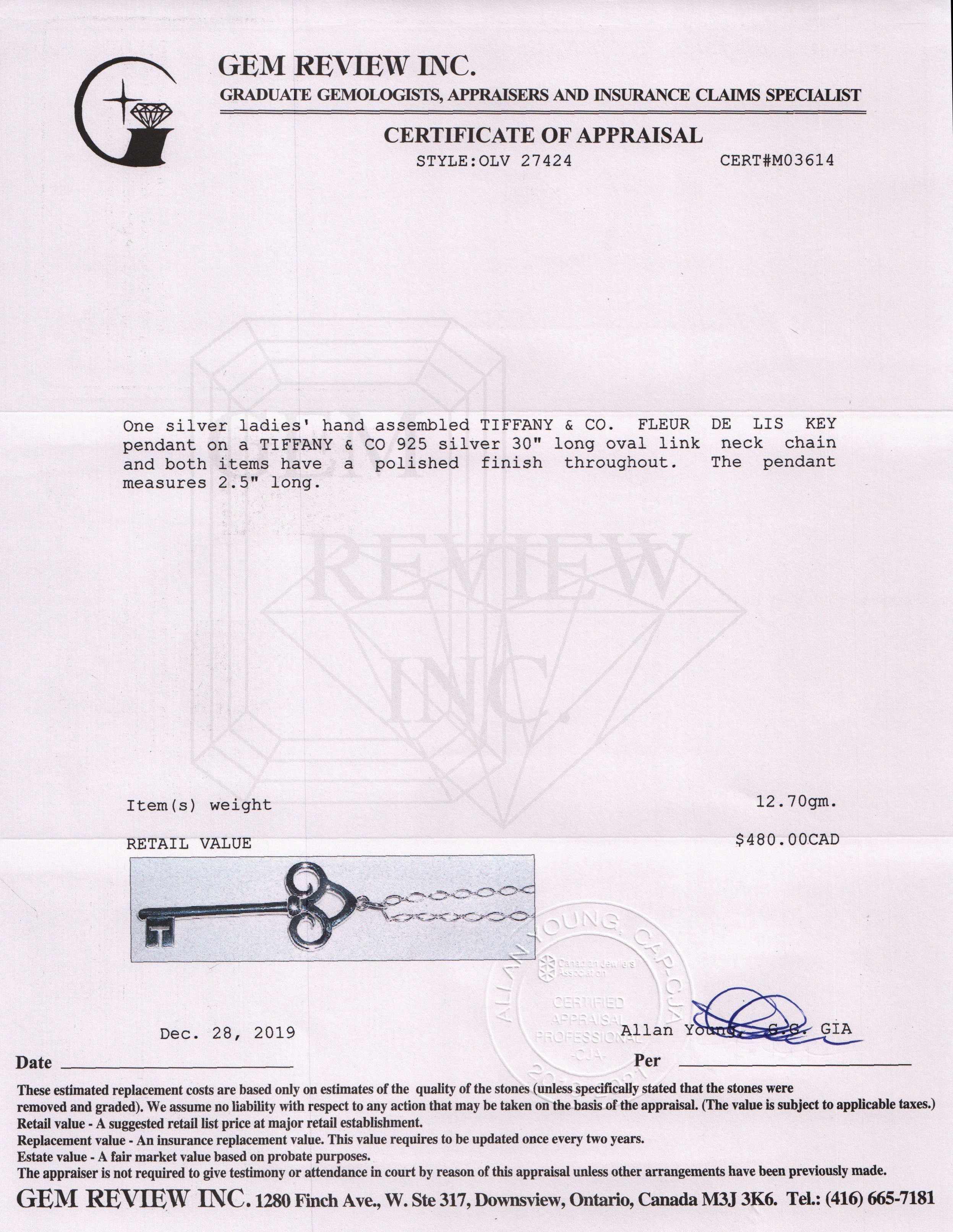 Tiffany & Co. Fleur De Lis Key Pendant Necklace