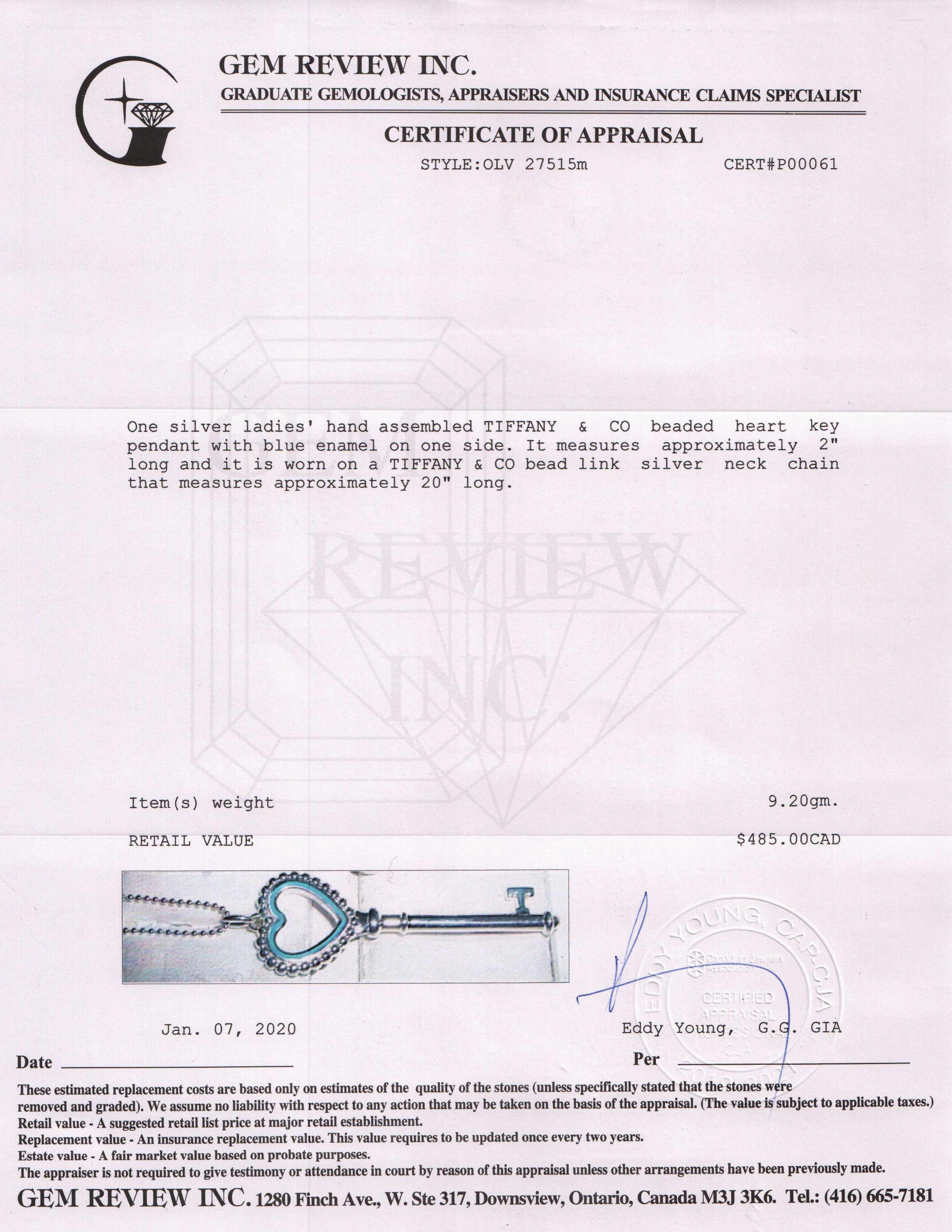 Tiffany & Co. Beaded Heart Key Pendant Necklace