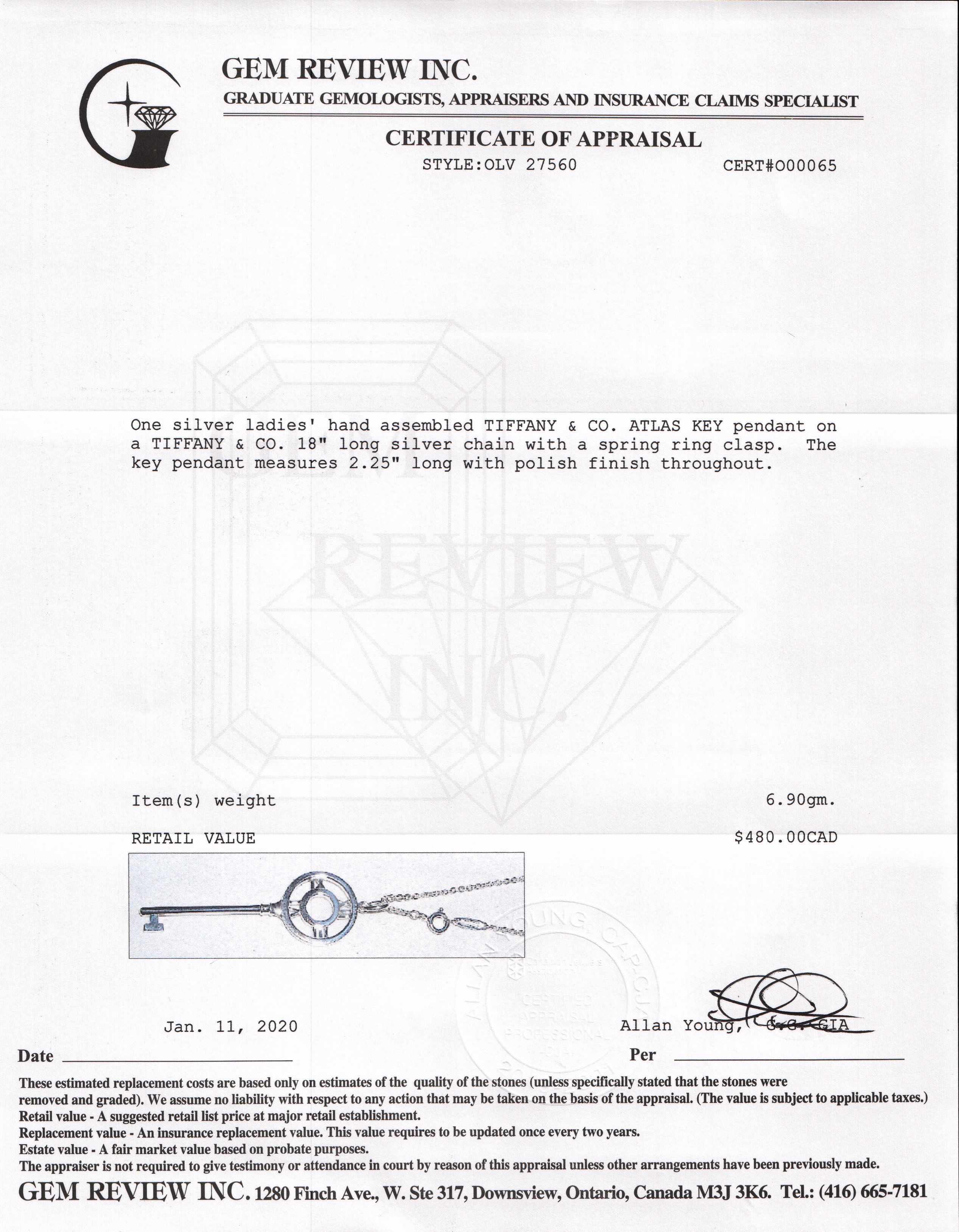 Tiffany & Co. Atlas Key Pendant Necklace