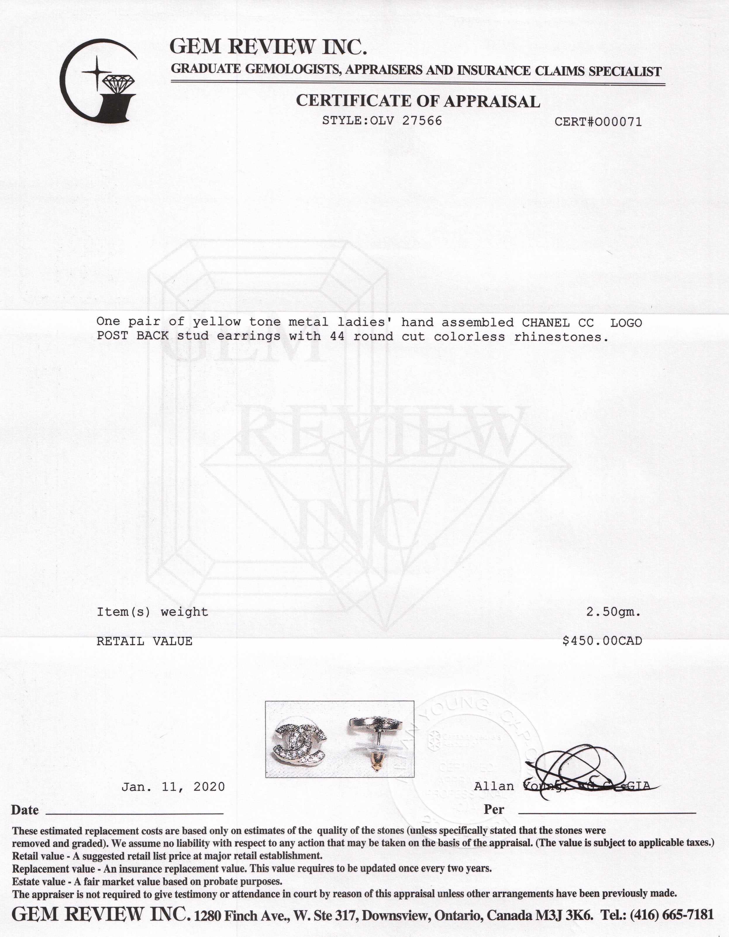 Chanel 2020 CC Crystal Stud Earrings