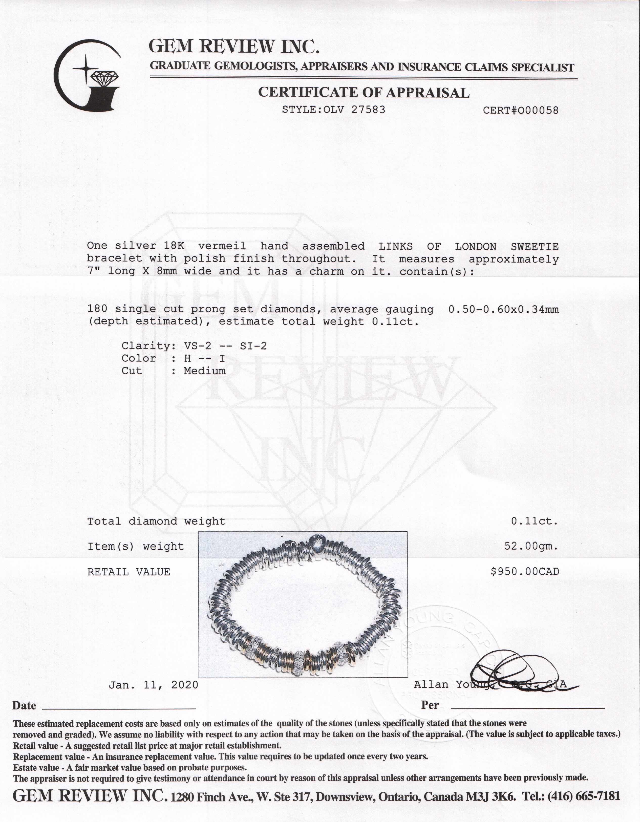 Links of London Limited Edition 18k Yellow Gold Vermeil & Diamond Sweetie Charm Bracelet