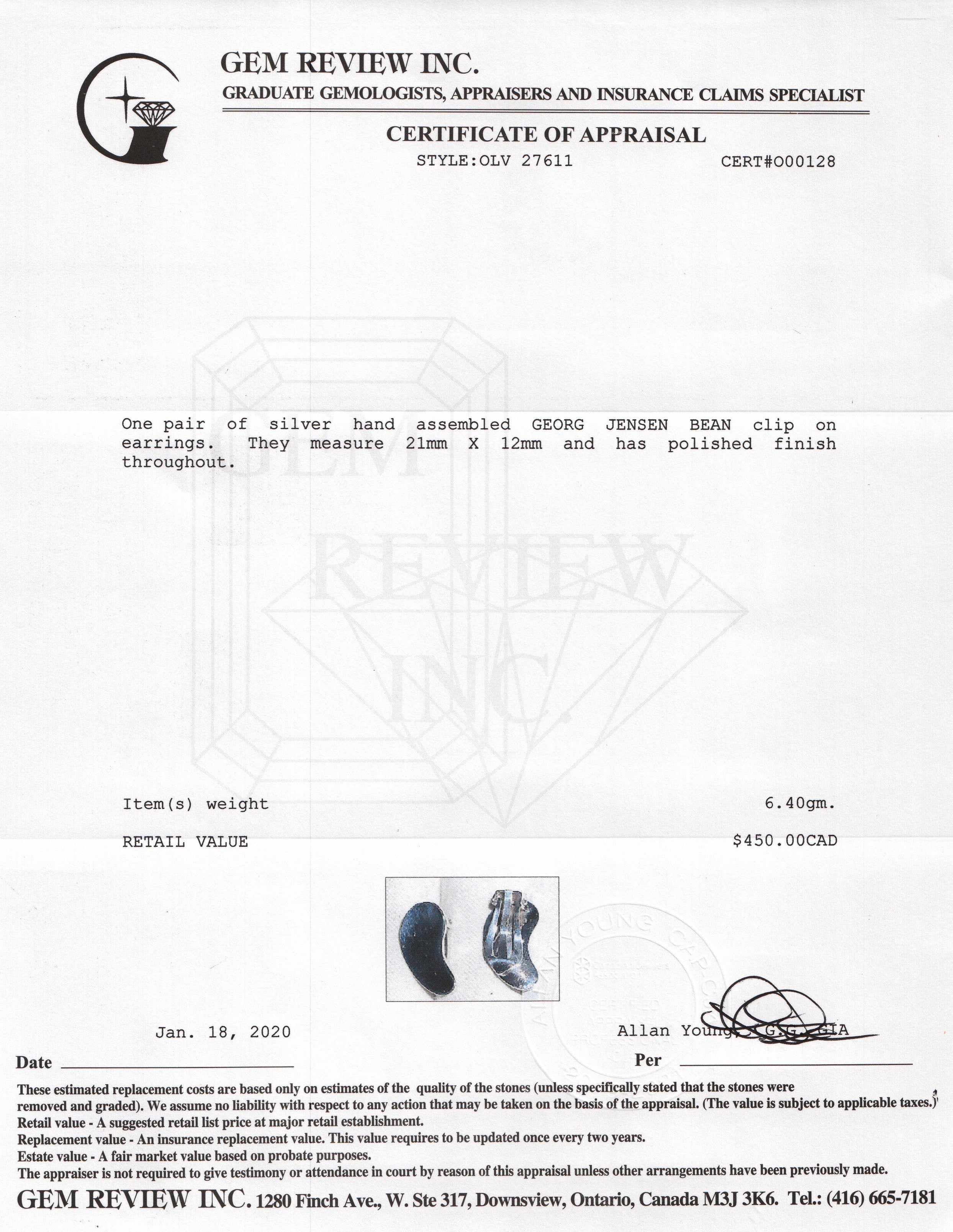 Georg Jensen Bean Clip-On Earrings