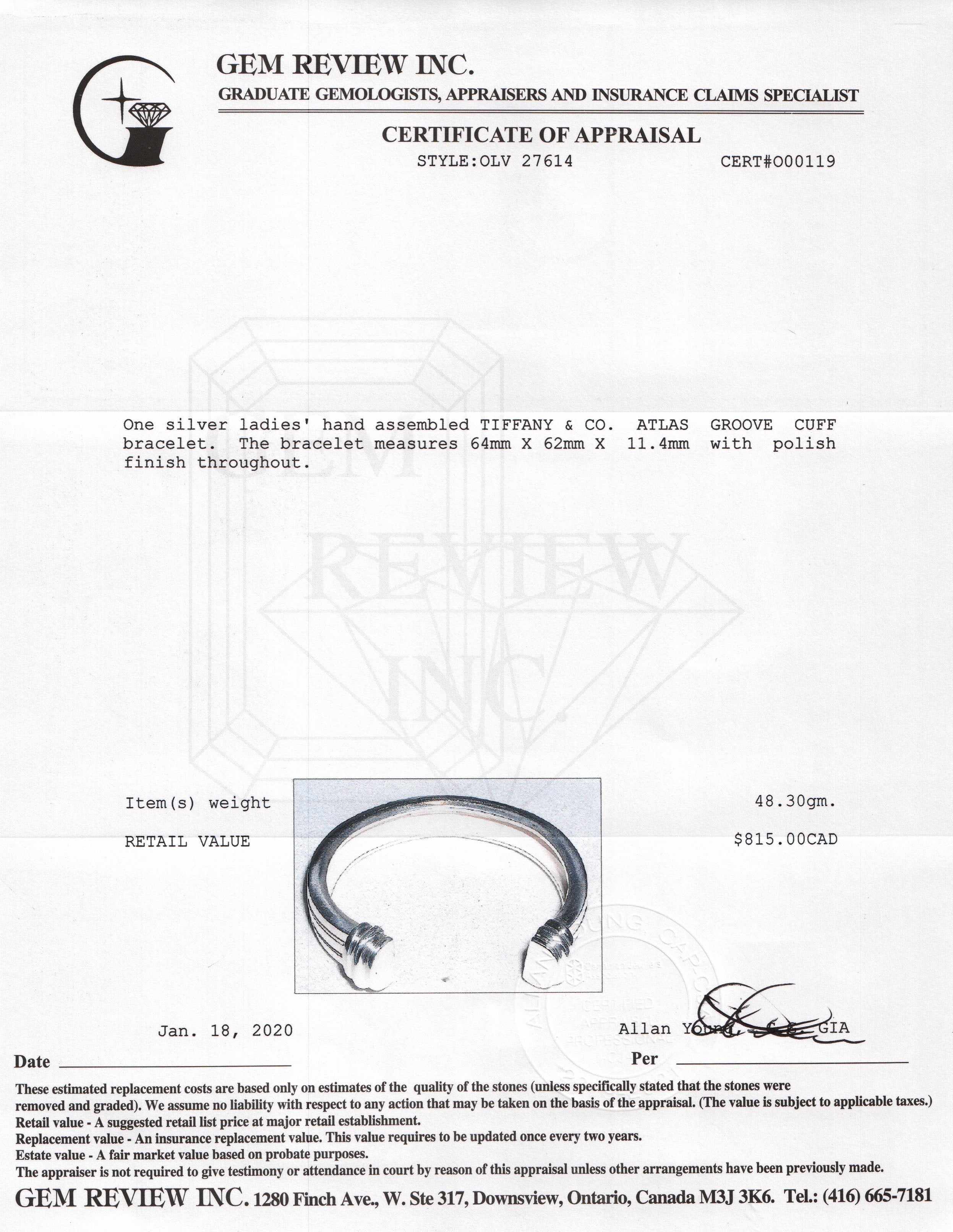 Tiffany & Co. Atlas Groove Cuff Bracelet