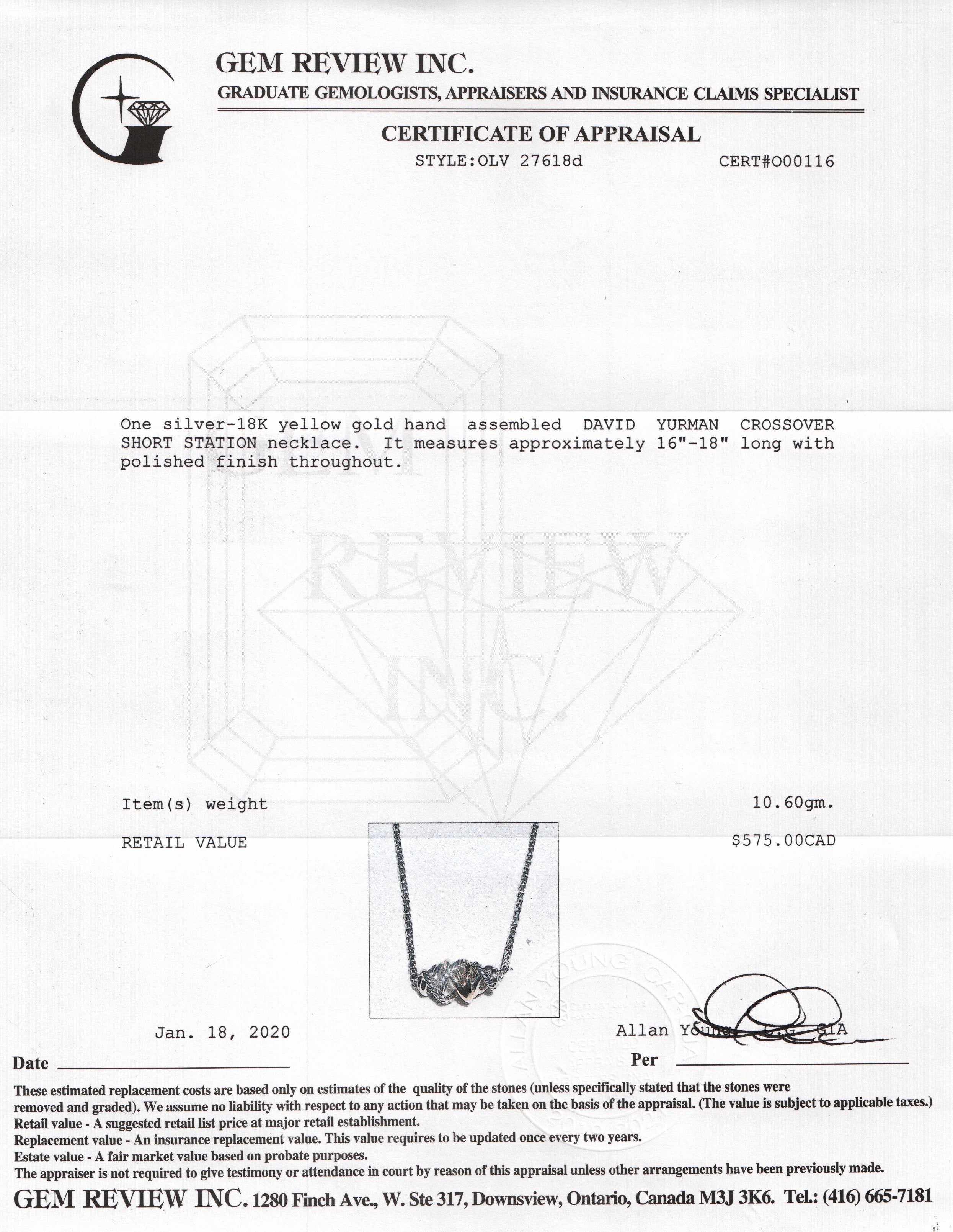 David Yurman Two-Tone Crossover Short Station Pendant Necklace