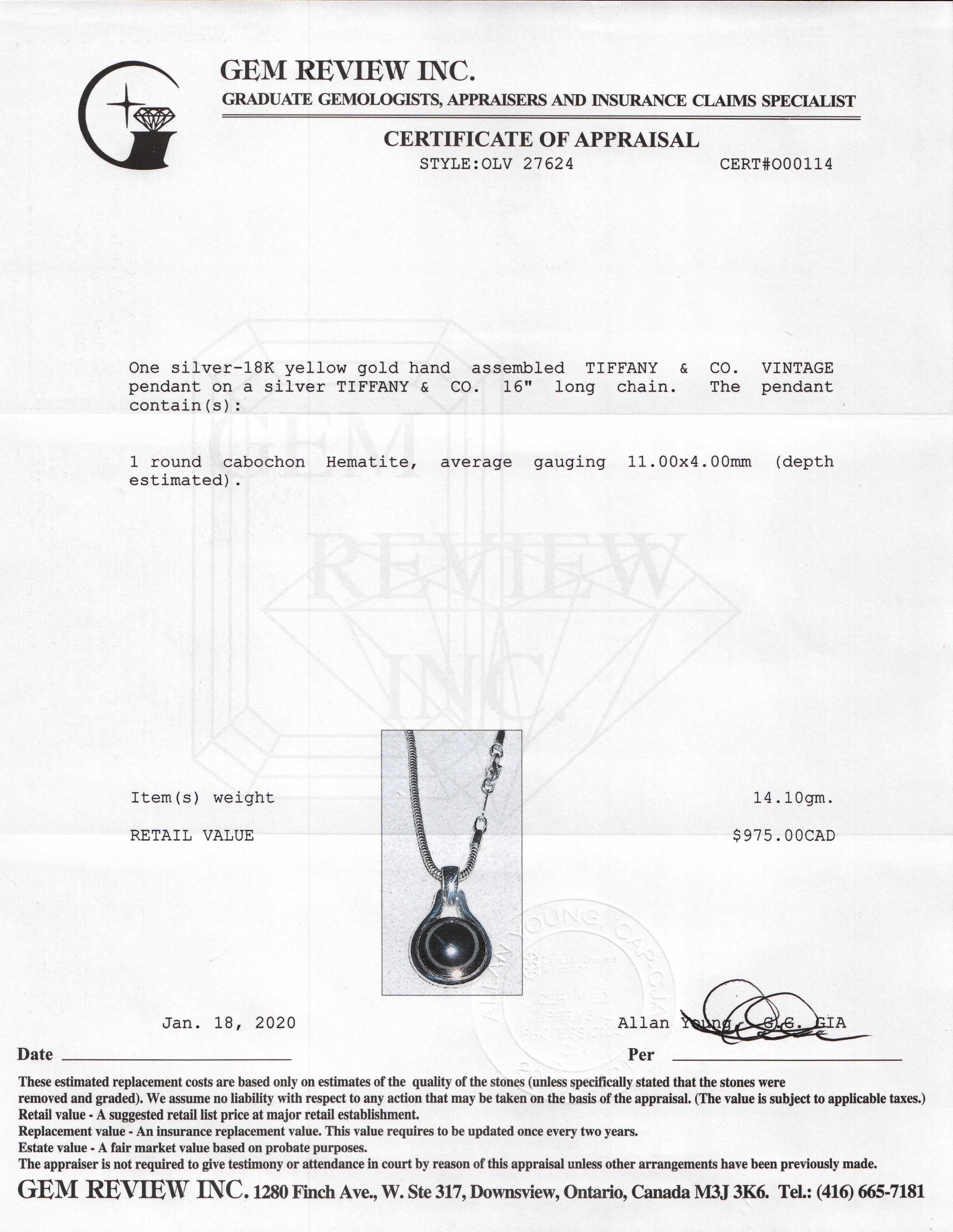 Tiffany & Co. Vintage Two-Tone Hematite Pendant Necklace