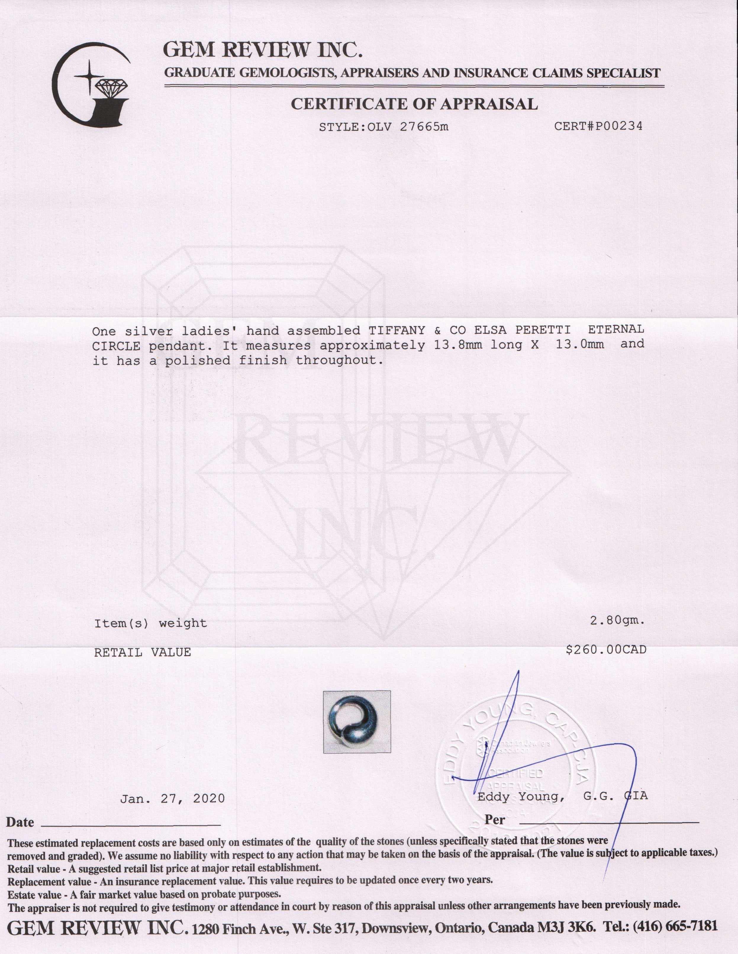 Tiffany & Co. Elsa Peretti Eternal Circle Pendant