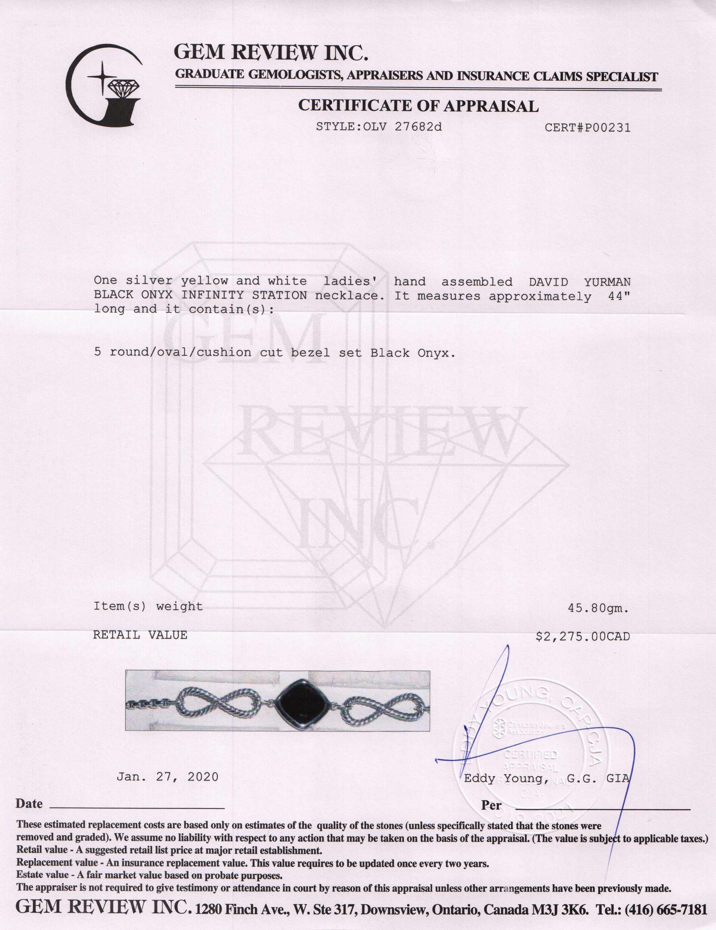 David Yurman Onyx Infinity Station Necklace