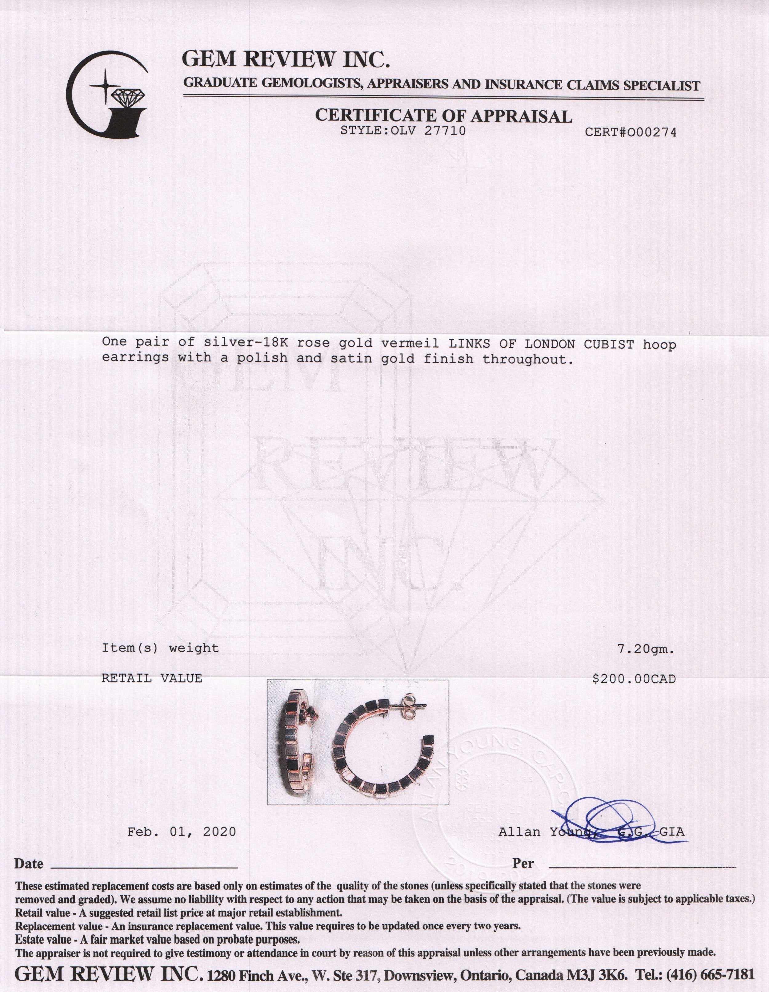 Links of London Cubist Rose Gold Vermeil Hoop Earrings