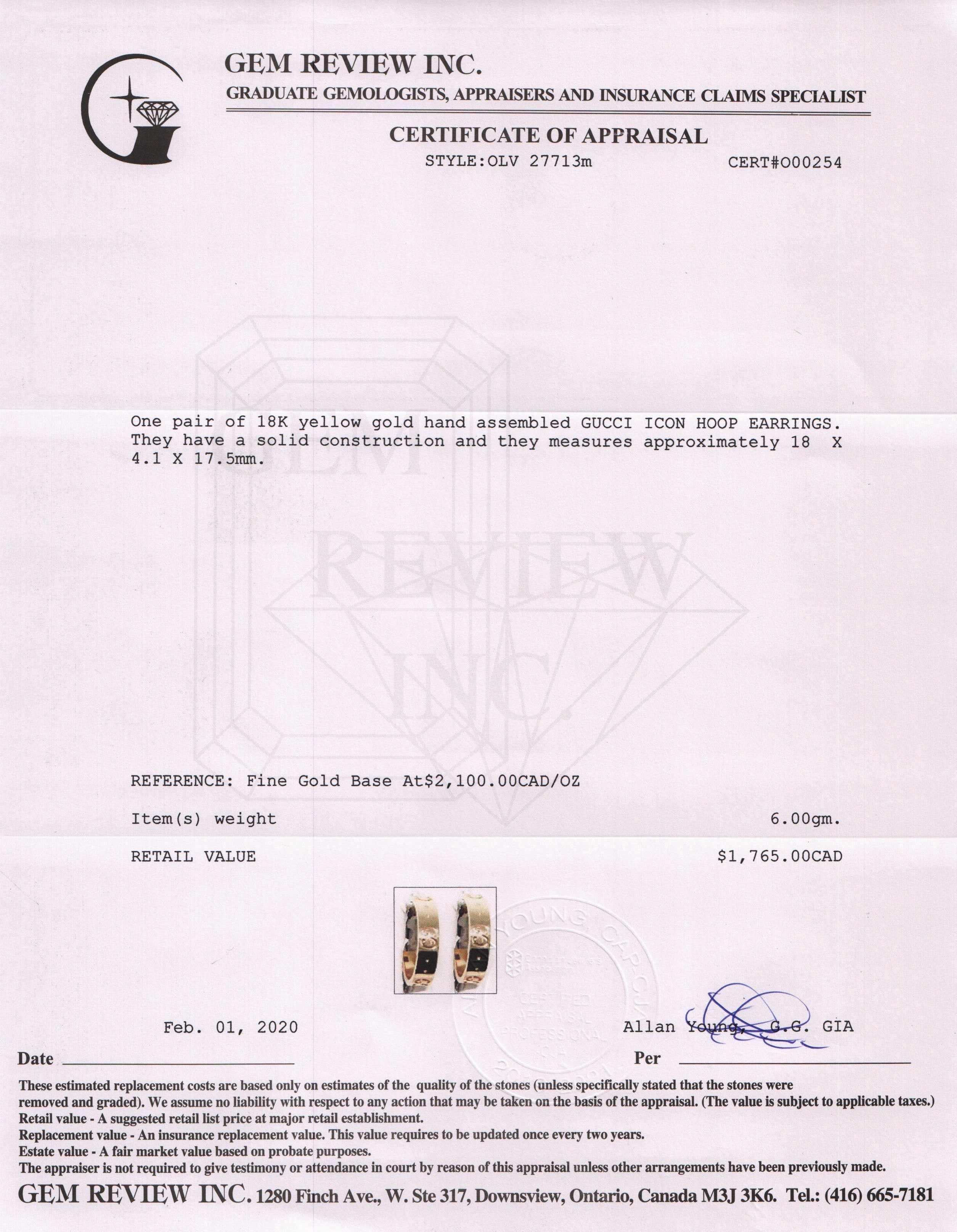 Gucci 18k Yellow Gold Icon Hoop Earrings