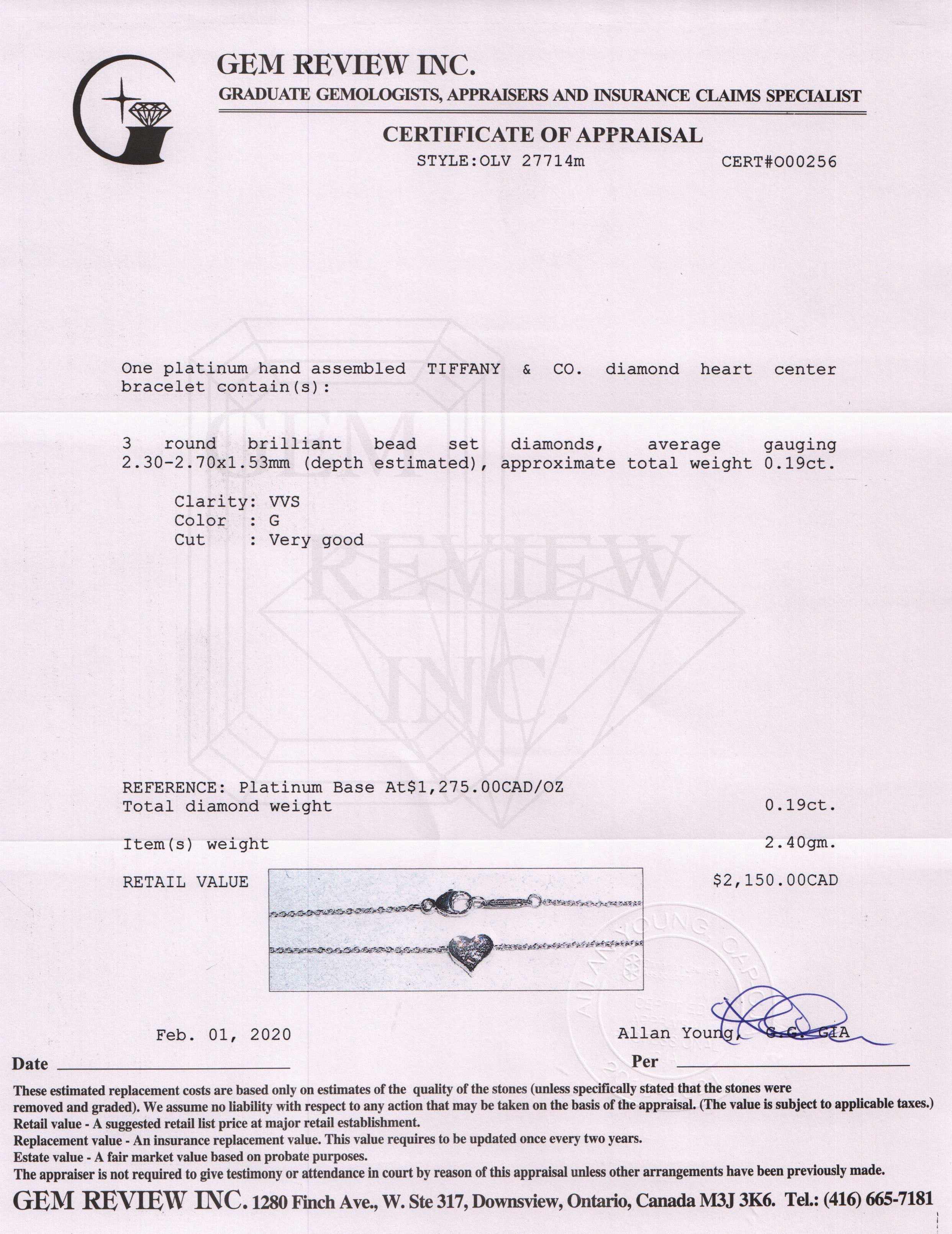 Tiffany & Co. Platinum & Diamond Hearts Bracelet