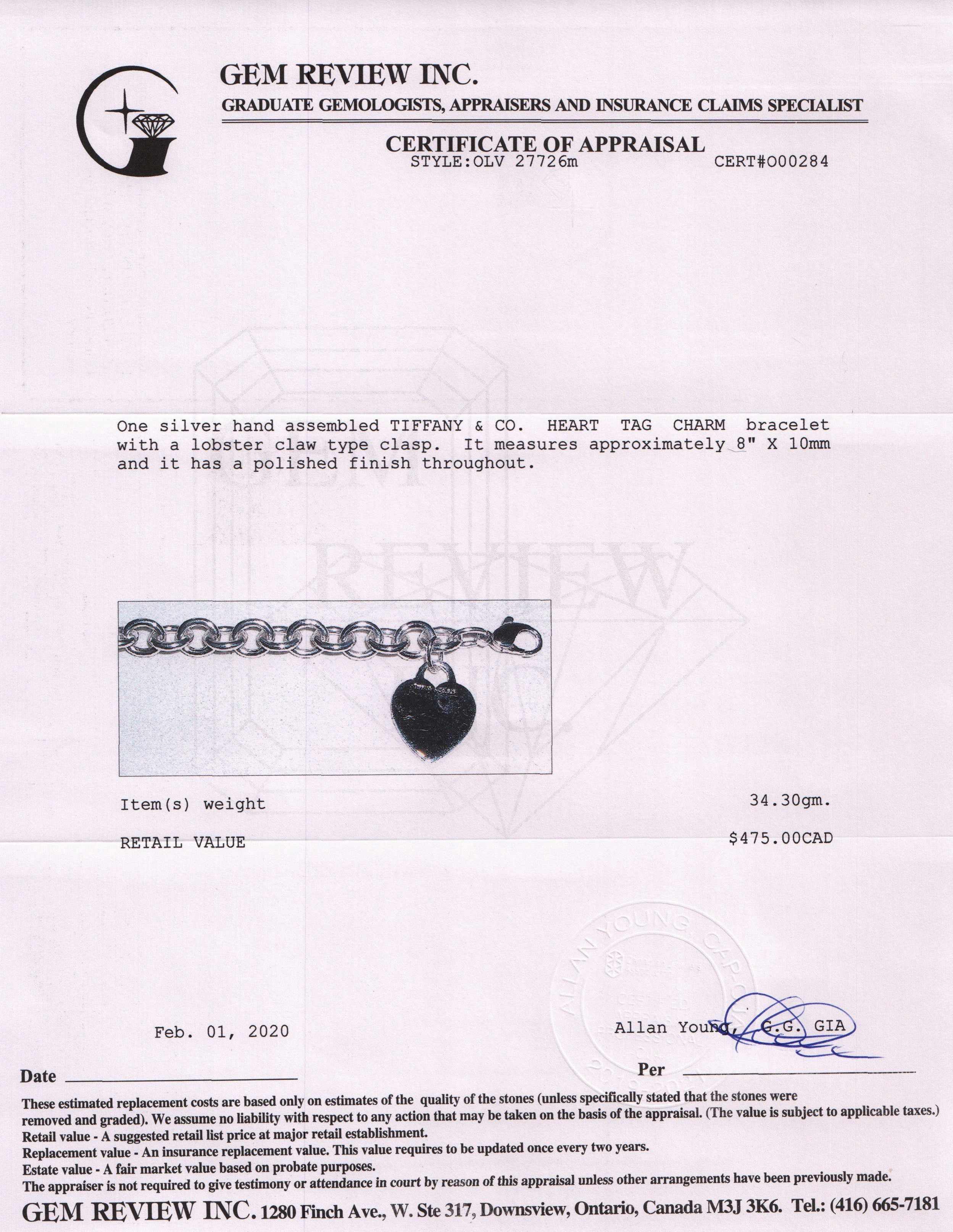 Tiffany & Co. Heart Tag Charm Bracelet