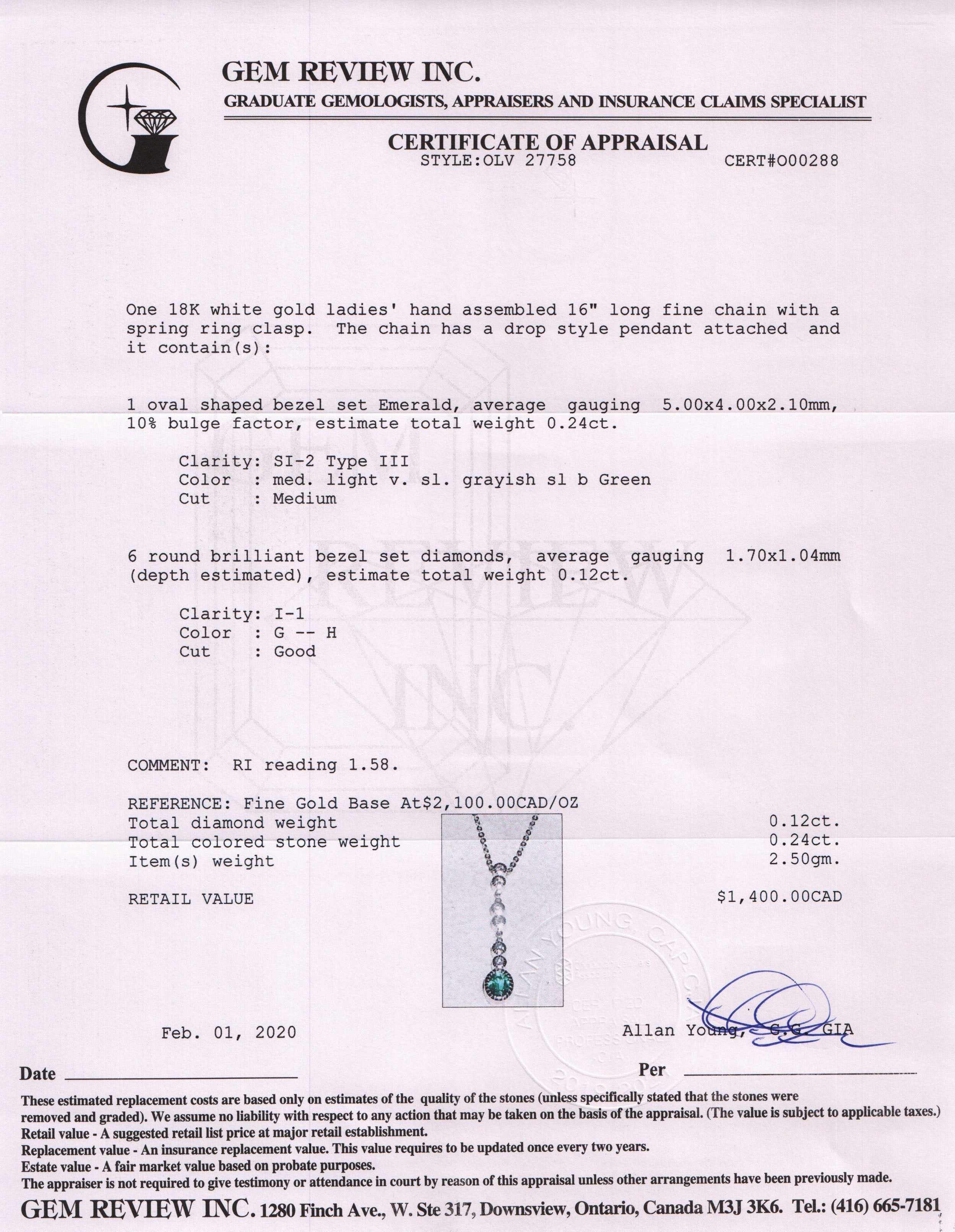 Emerald and Diamond Drop Pendant Necklace