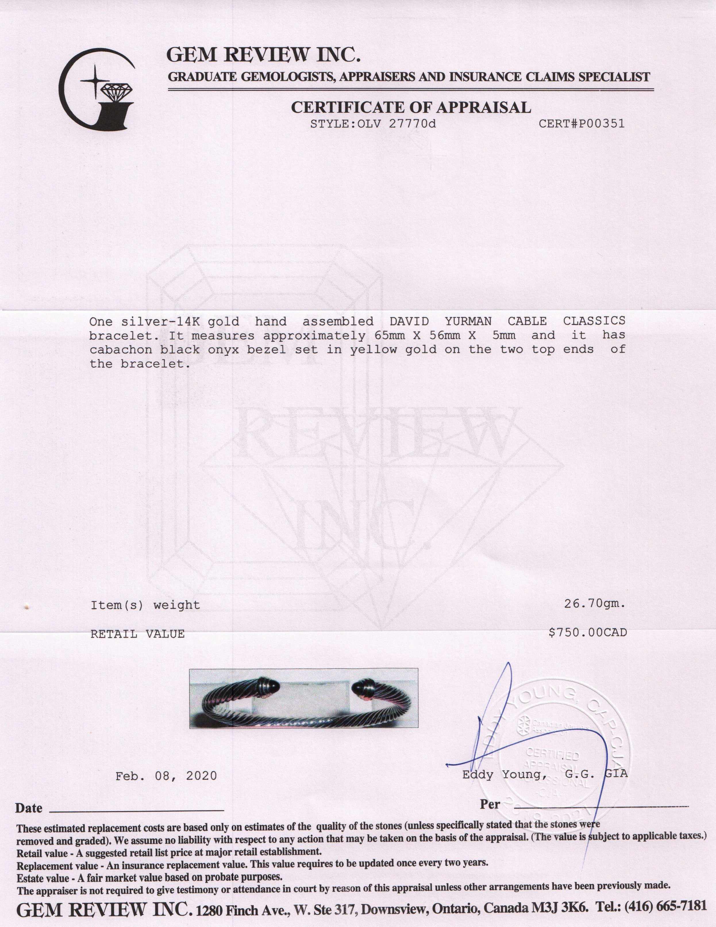 David Yurman Two-Tone Cable Classics Bracelet with Black Onyx