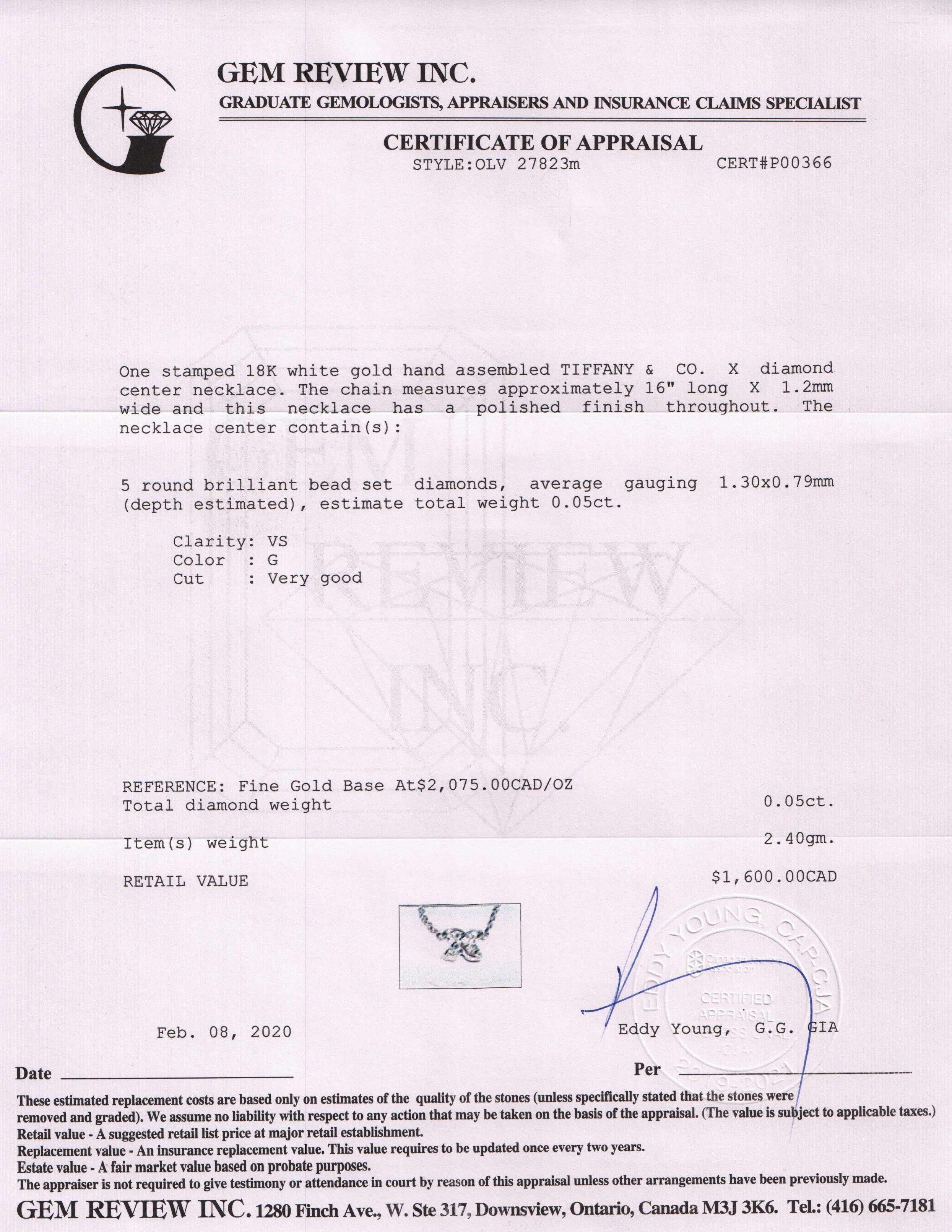 Tiffany & Co. 18k White Gold Signature Diamond X Pendant Necklace