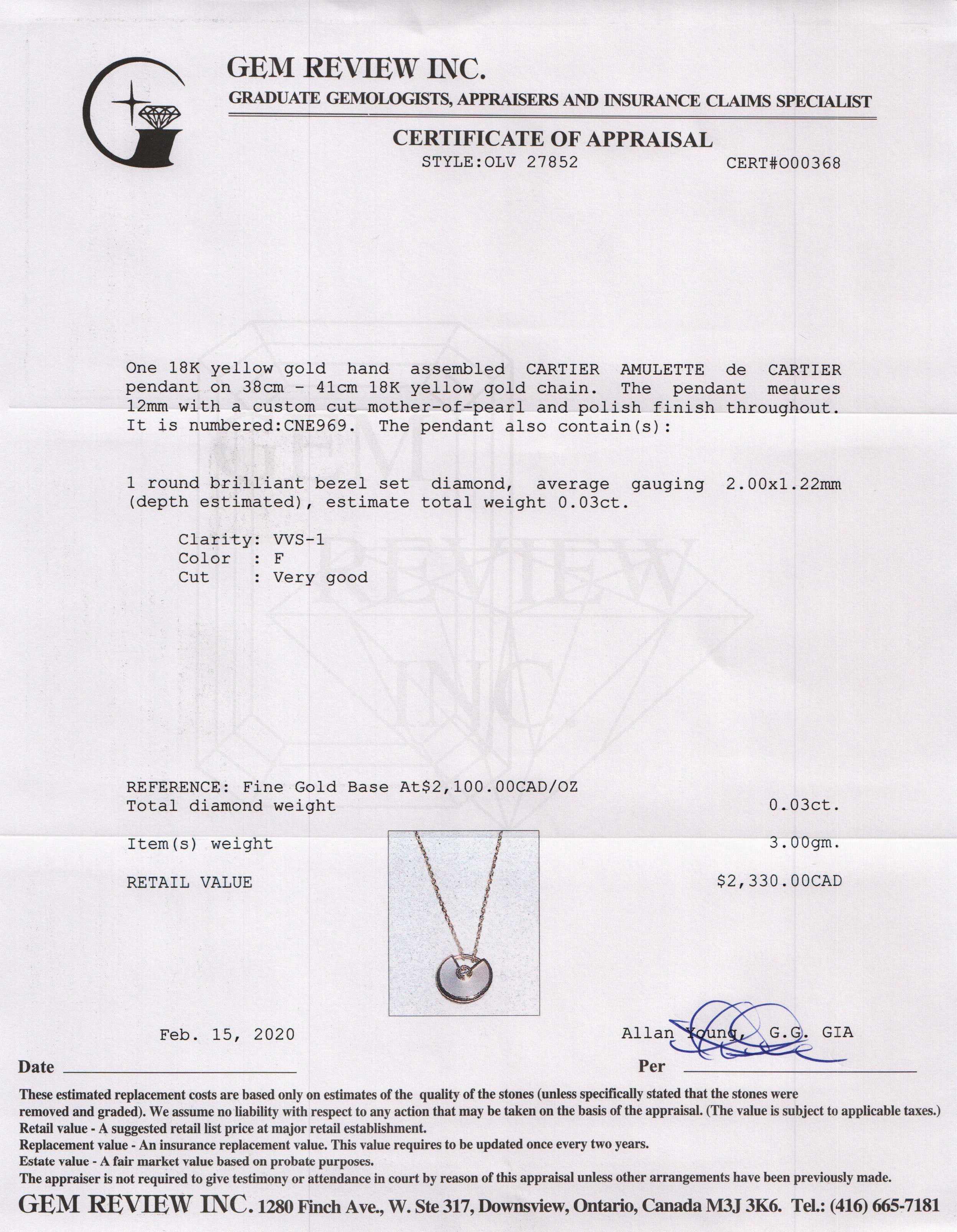 Cartier Amulette de Cartier Pendant Necklace, XS Model