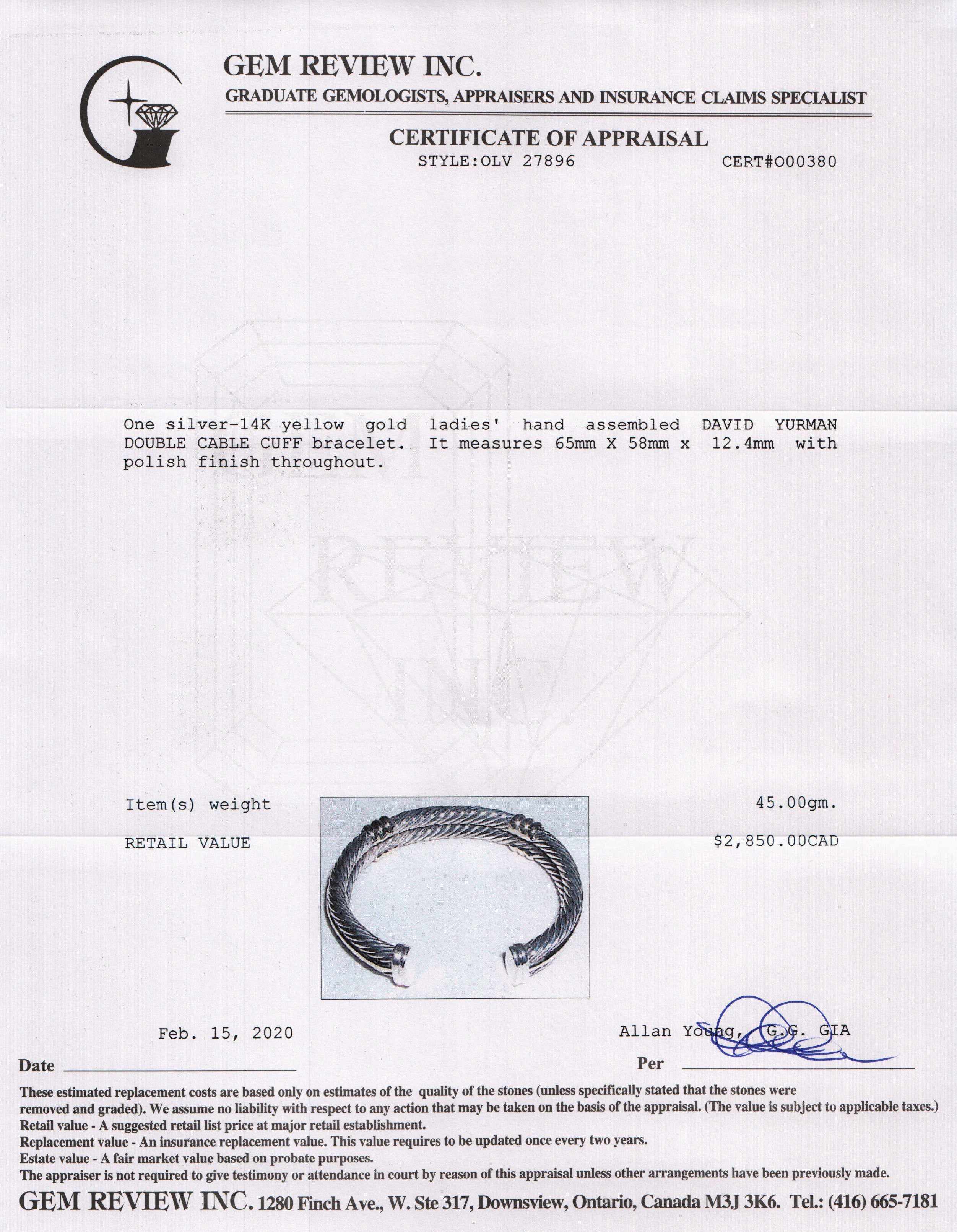 David Yurman Two-Tone Double Cable Cuff Bracelet