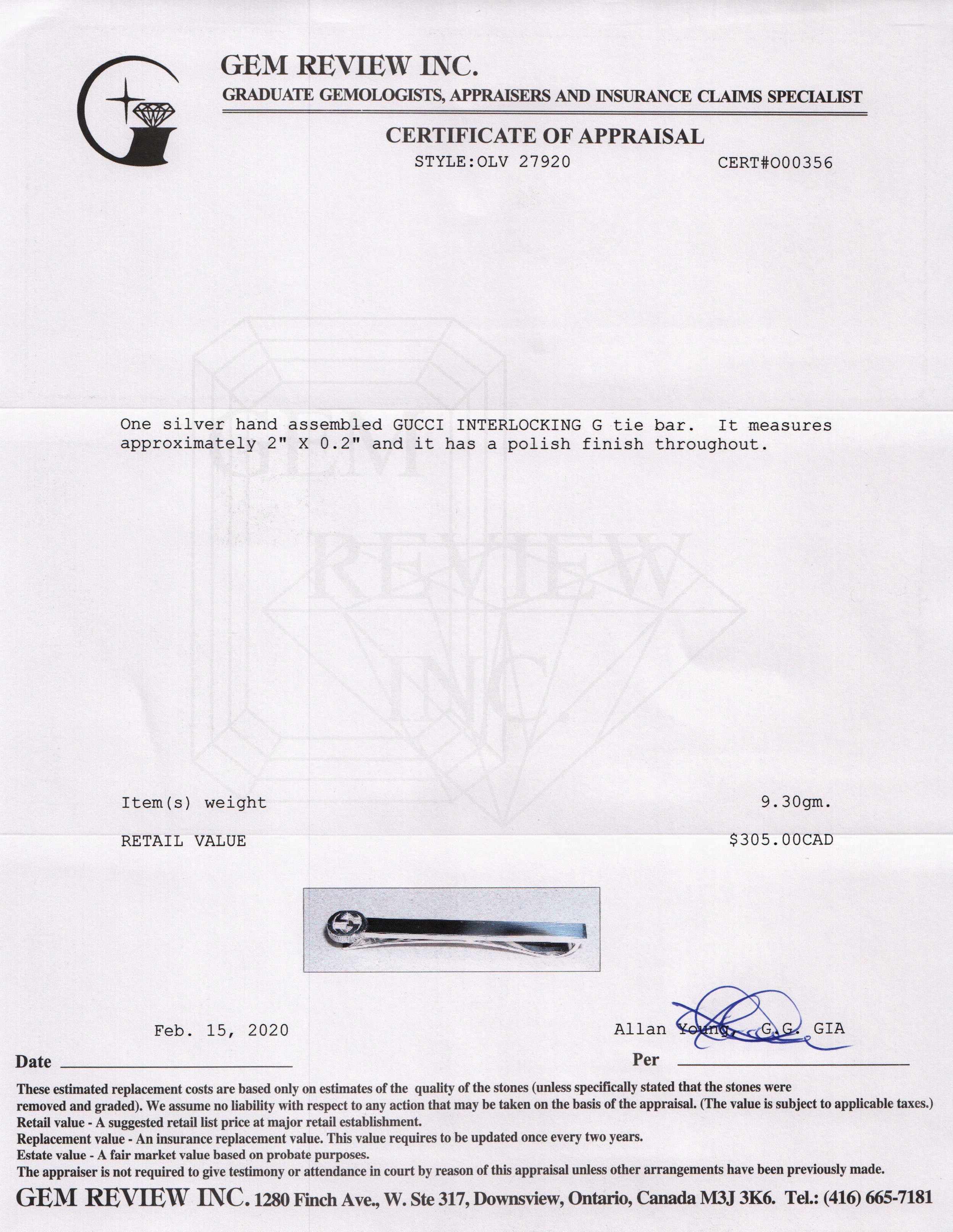 Gucci Sterling Silver Interlocking G Tie Bar