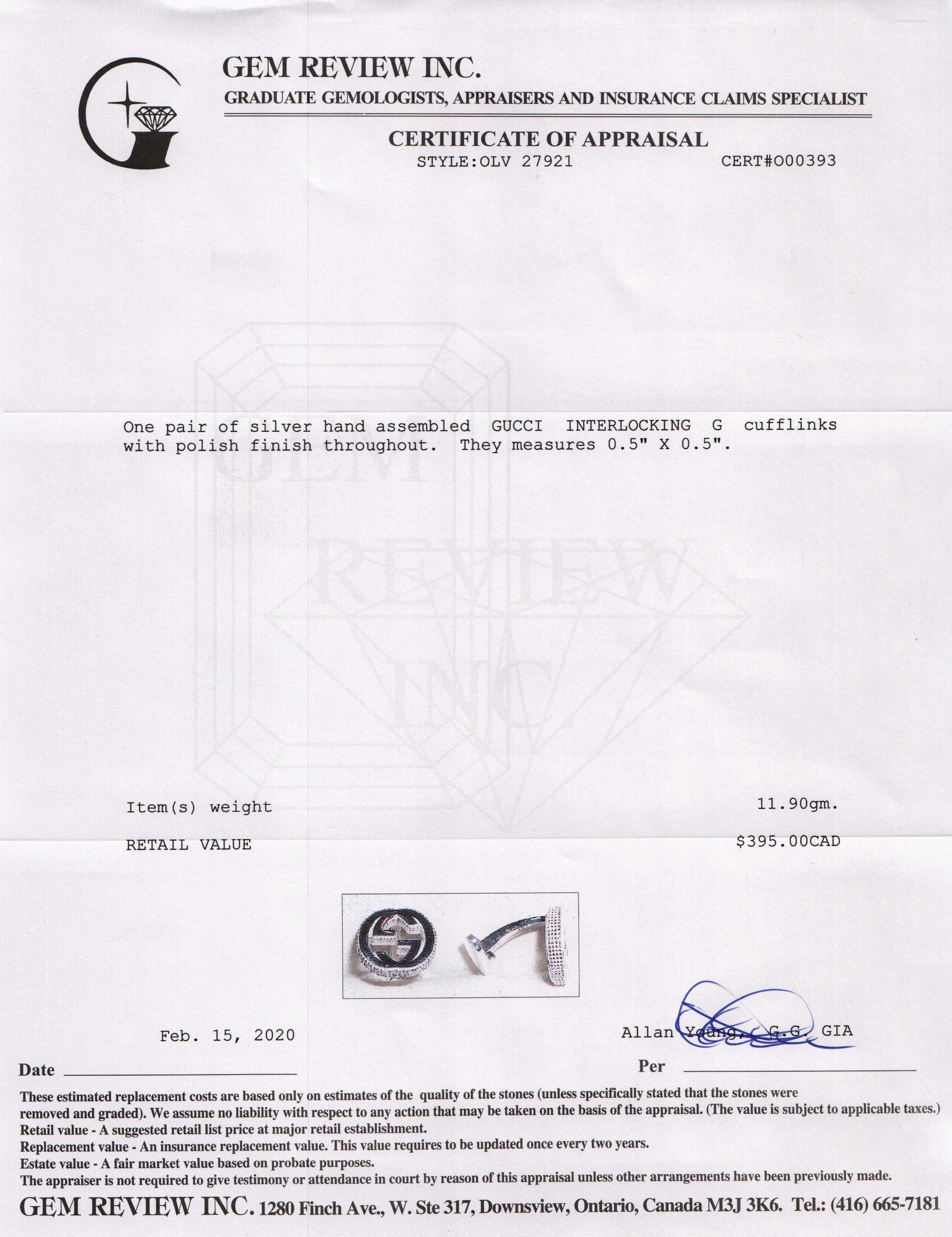 Gucci Sterling Silver Interlocking G Cufflinks